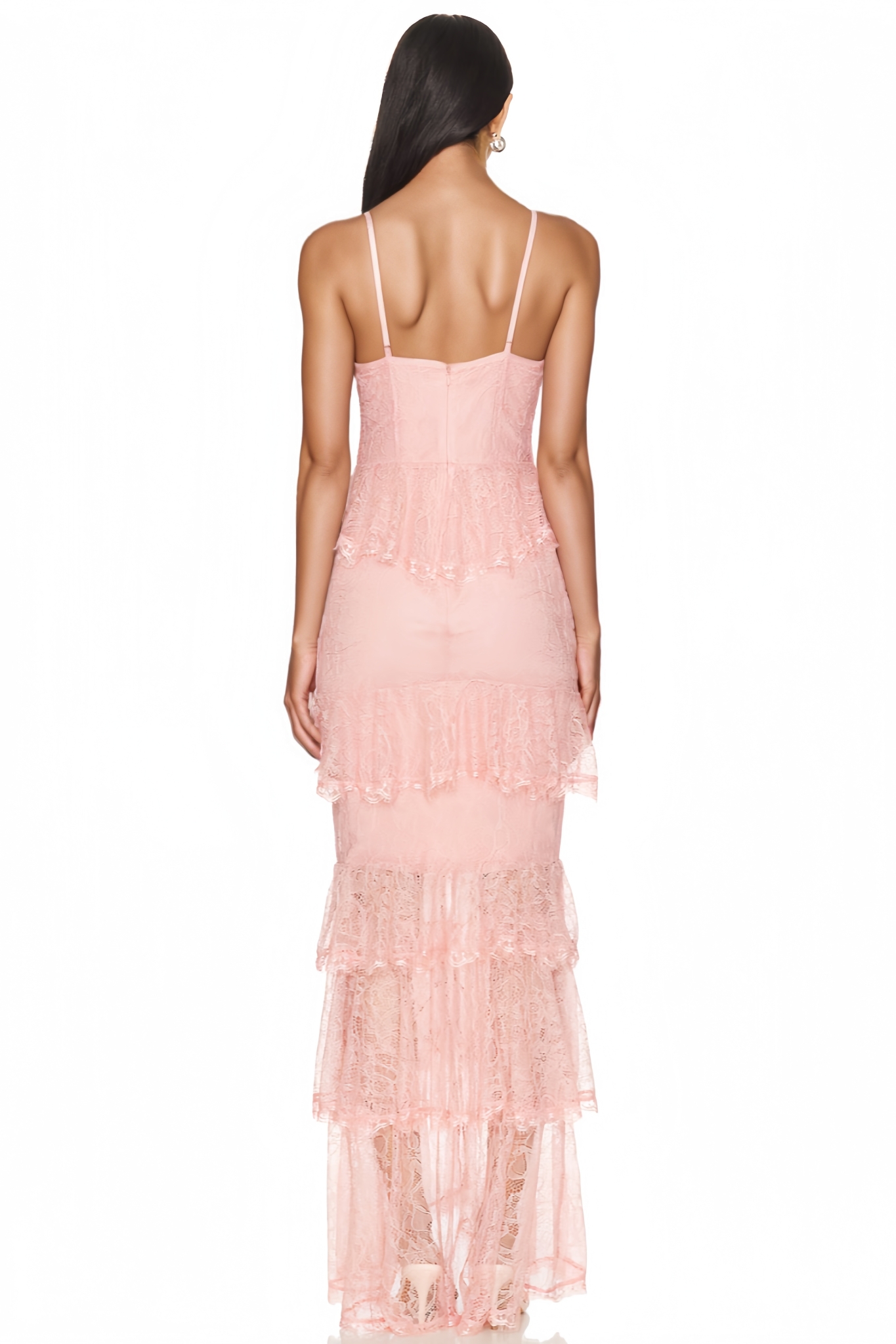 Saffron Pink Halter Lace Slit Maxi Dress