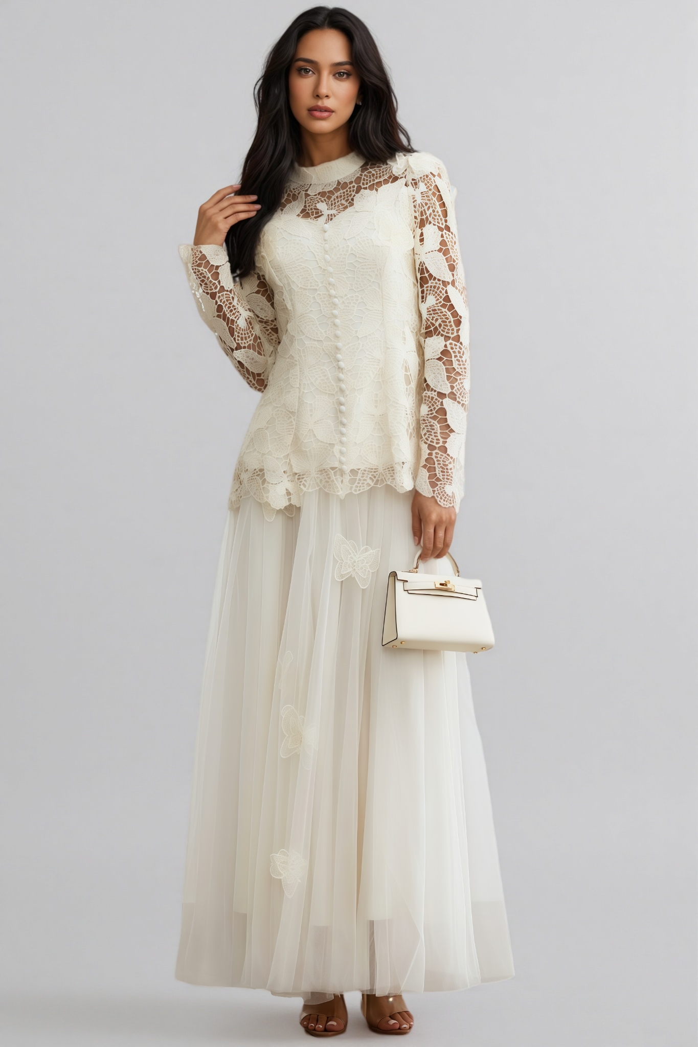 Inina Butterfly Embroidered Lace Maxi Dress Set