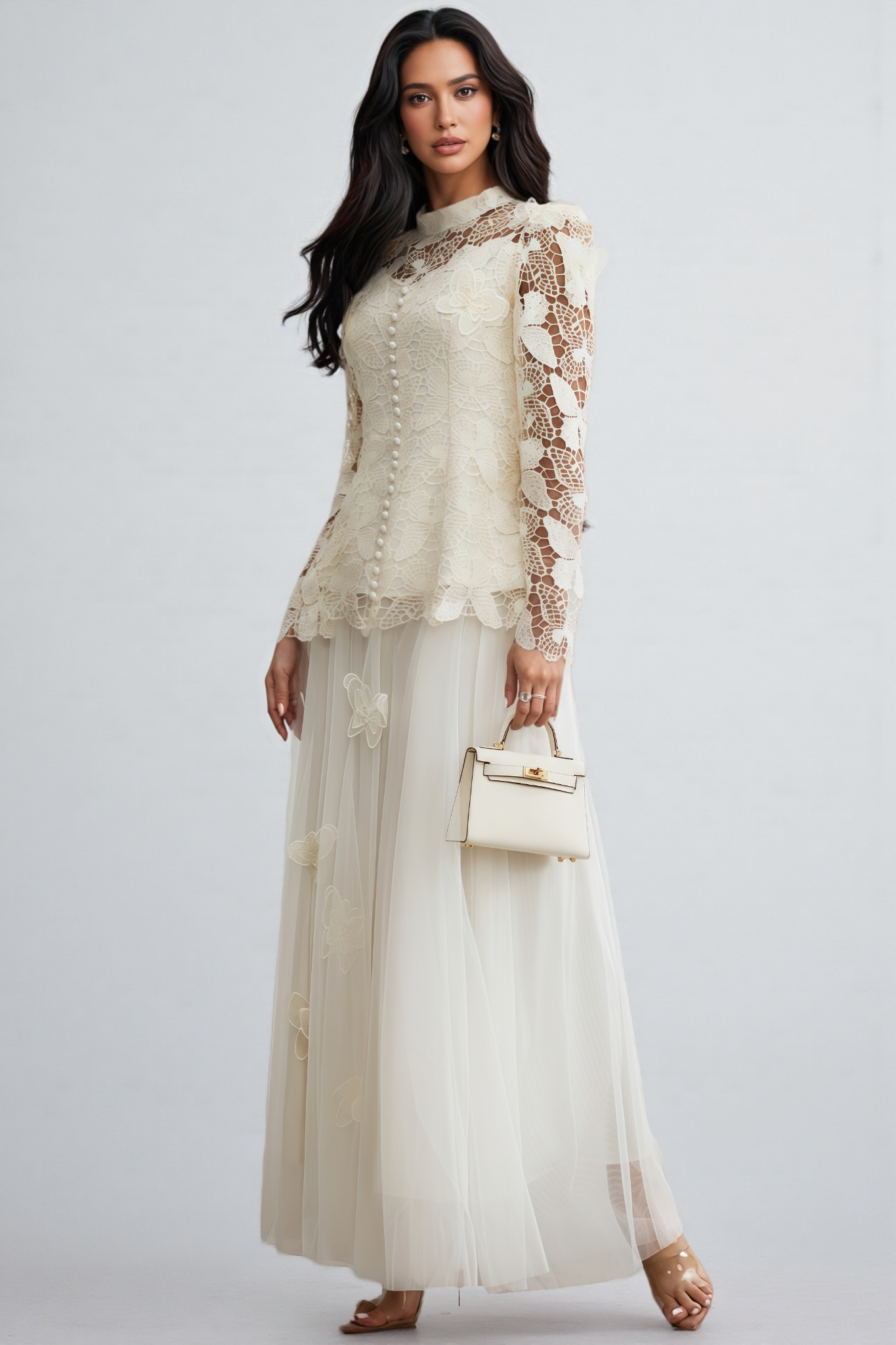 Inina Butterfly Embroidered Lace Maxi Dress Set