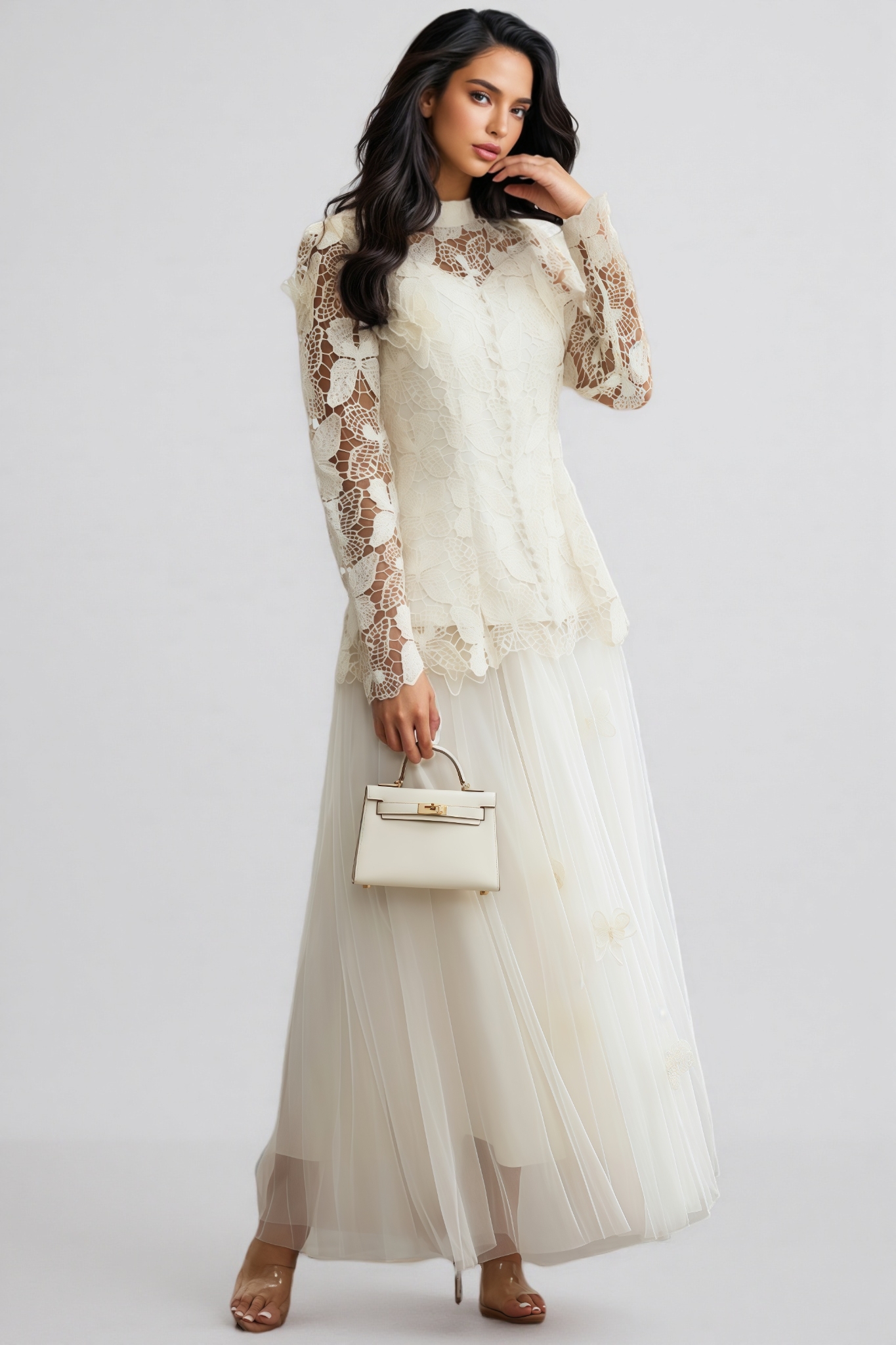 Inina Butterfly Embroidered Lace Maxi Dress Set