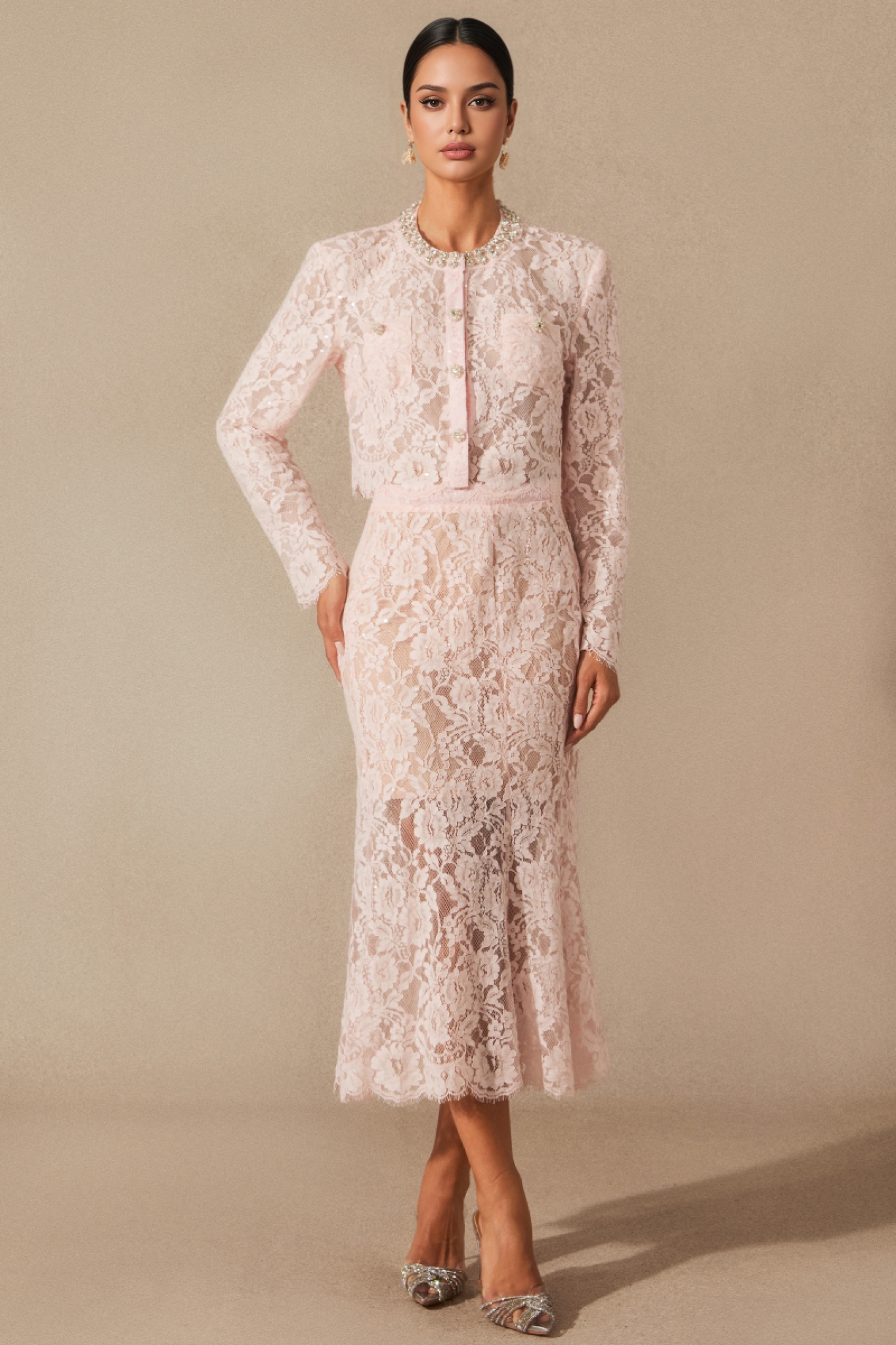 Islay Long Sleeve Floral Lace Midi Dress Set