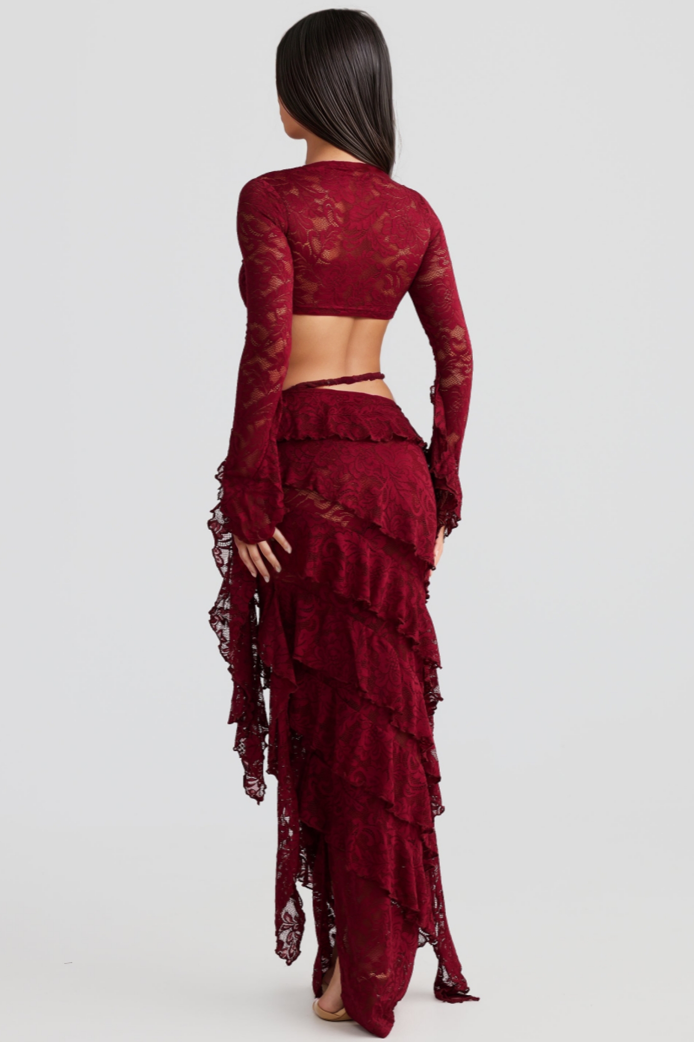 Gifford Red Lace Layered Ribbon Maxi Dress Set