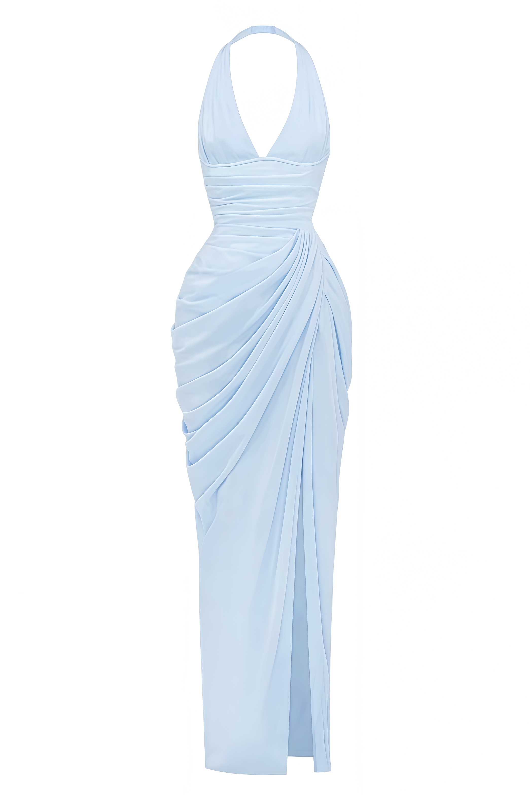 Dylla Blue Halter Neck Slit Maxi Dress