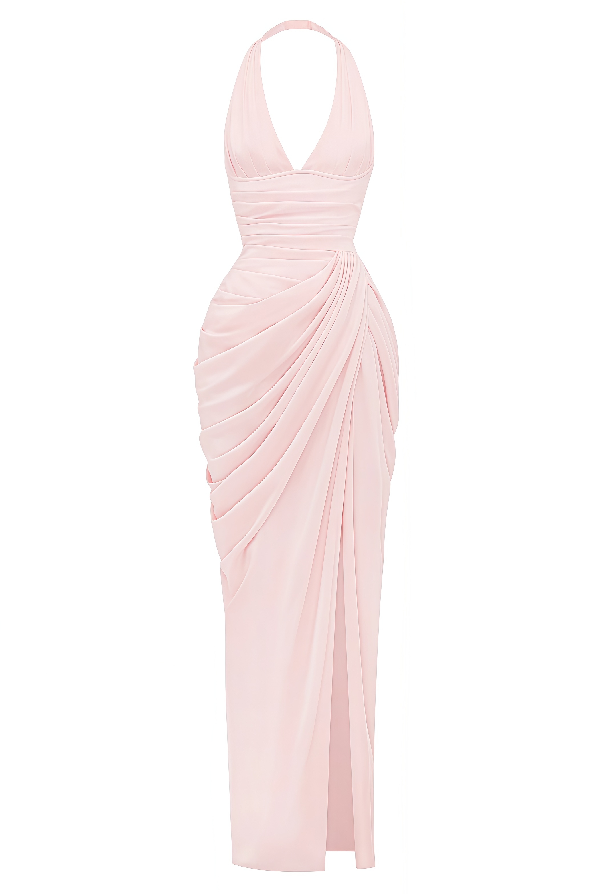 Quirinus Pink Halter Neck Slit Maxi Dress