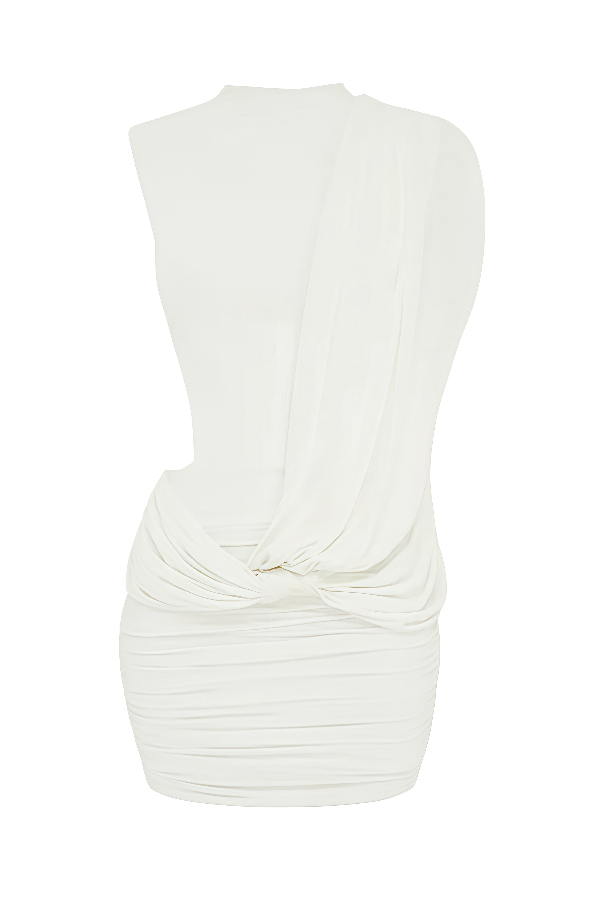Tiora White Backless Draped Mini Dress