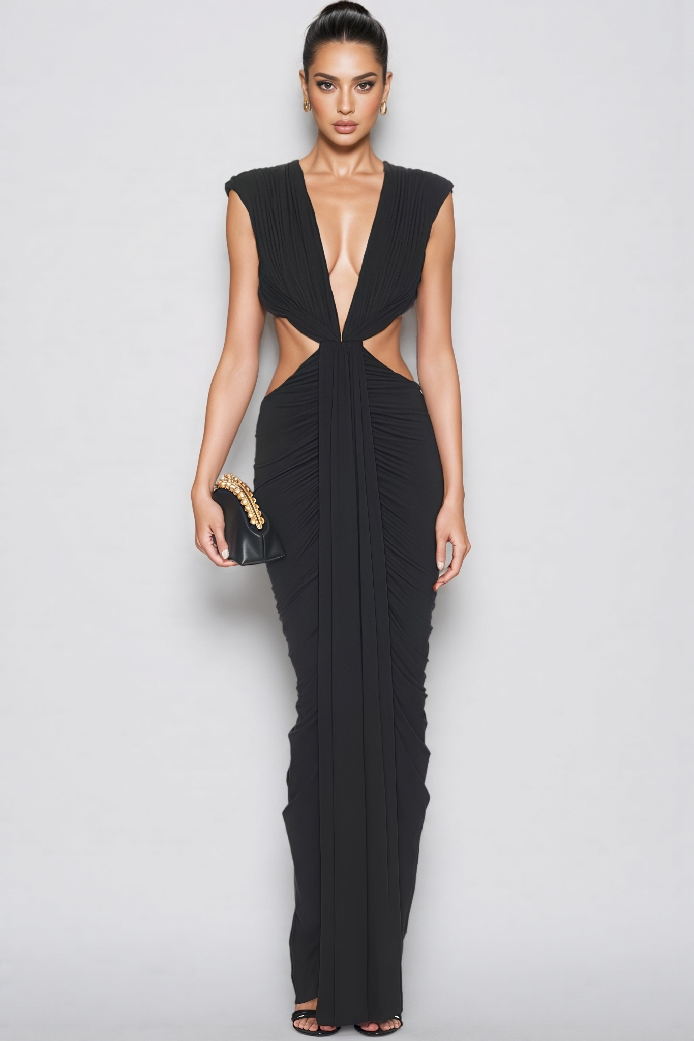 Marlow Black Cut Out Draped Maxi Dress