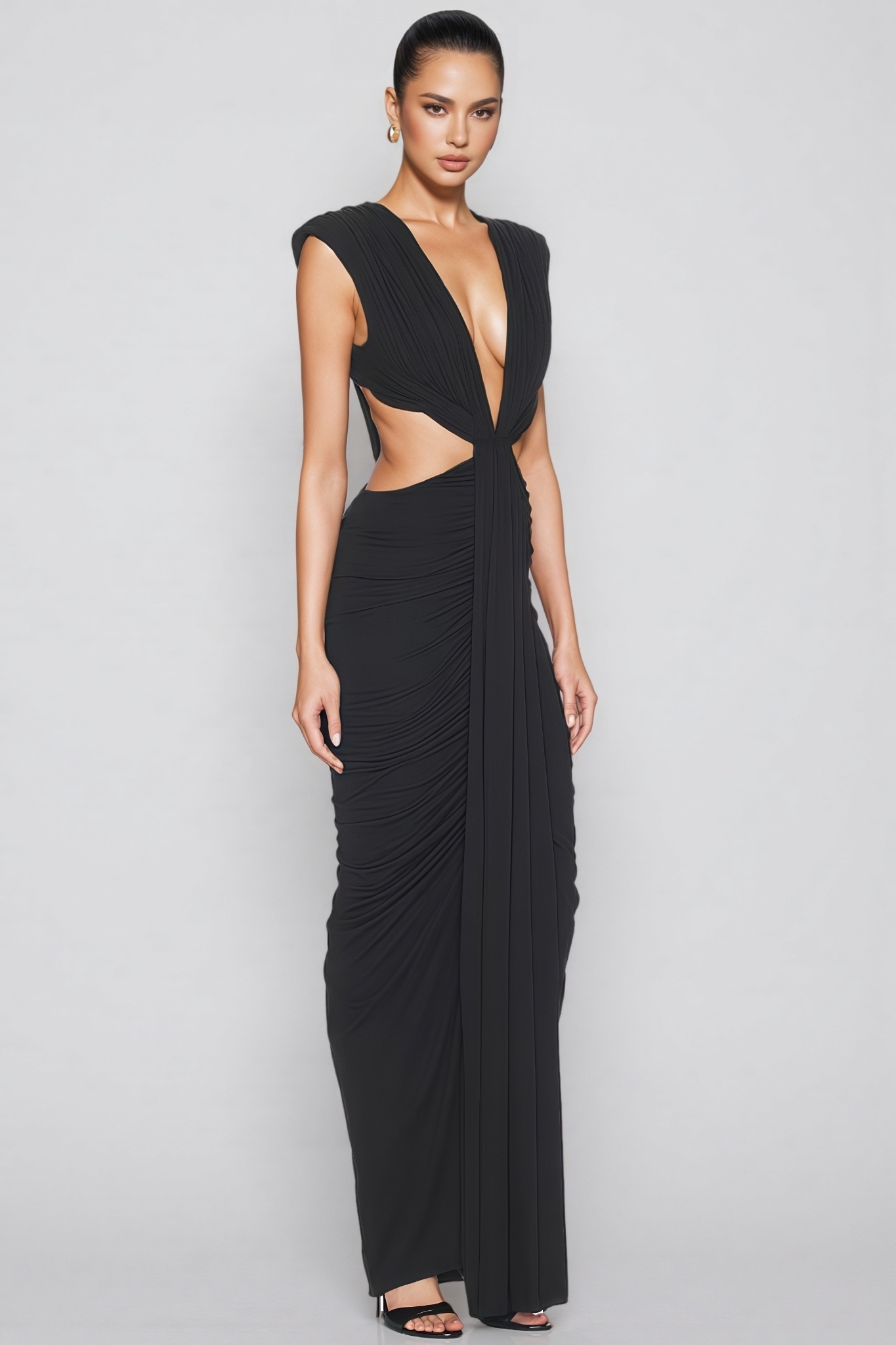 Marlow Black Cut Out Draped Maxi Dress