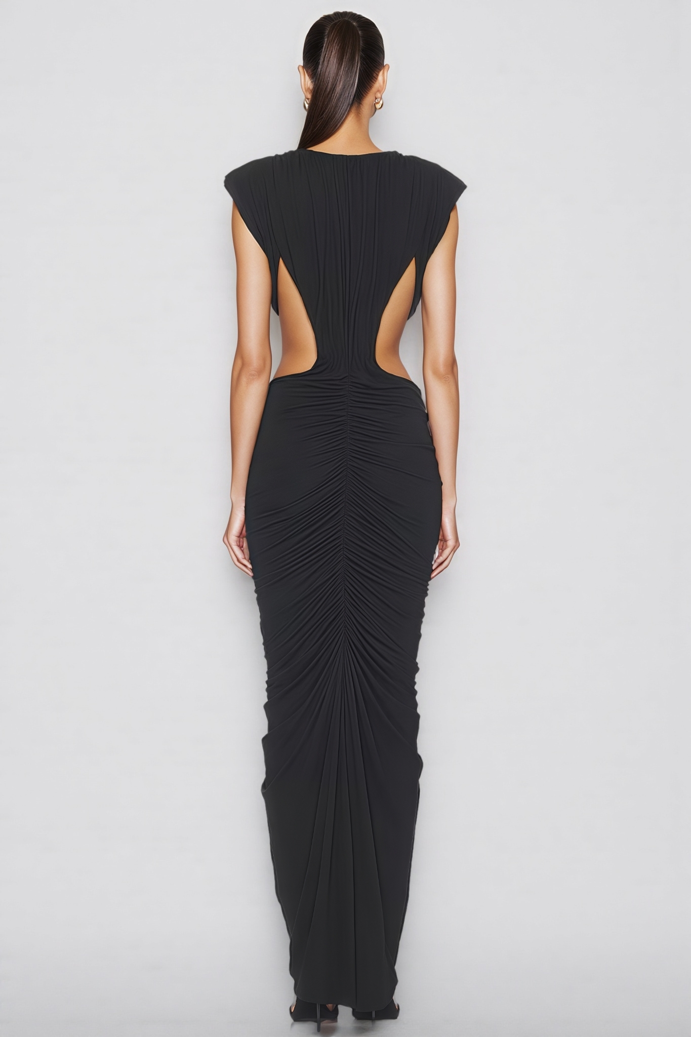 Marlow Black Cut Out Draped Maxi Dress