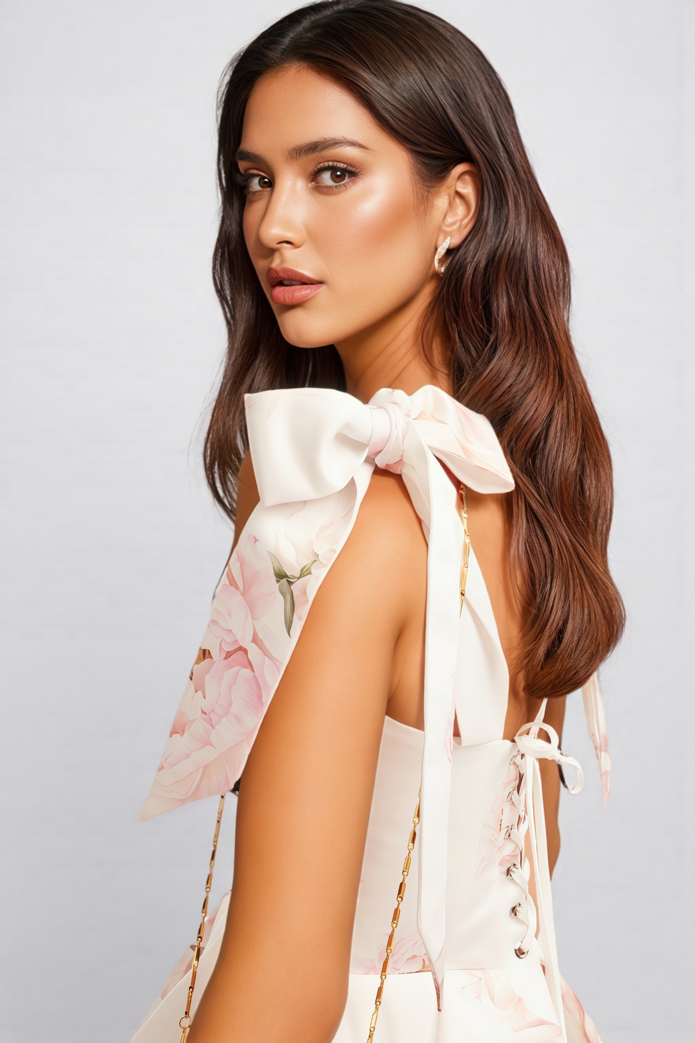 Zinat Beige Pink Floral Mini Dress