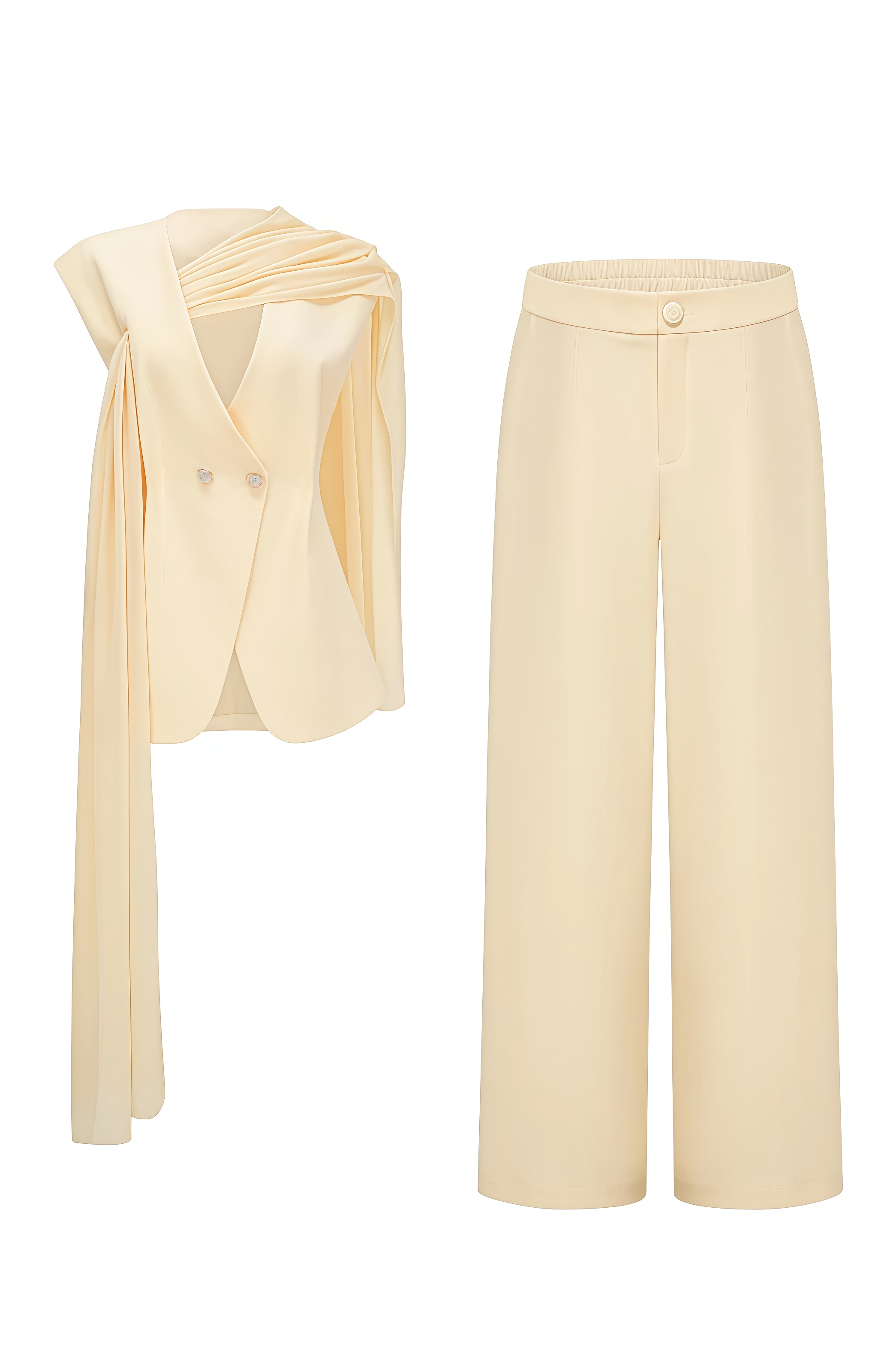 Firel Yellow Sleeveless Draped Cape Pants Set