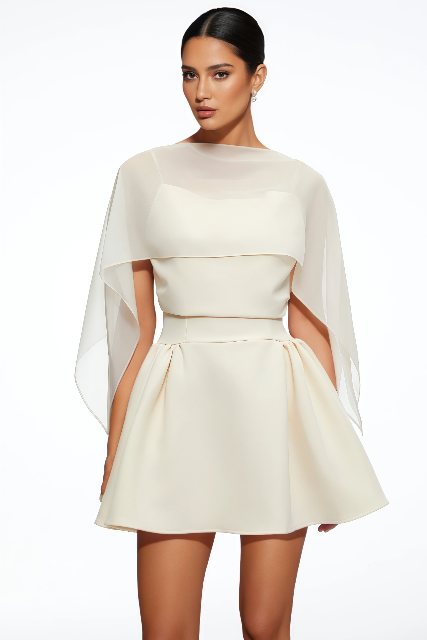 Khiannon Beige Halter Pleated Mini Dress