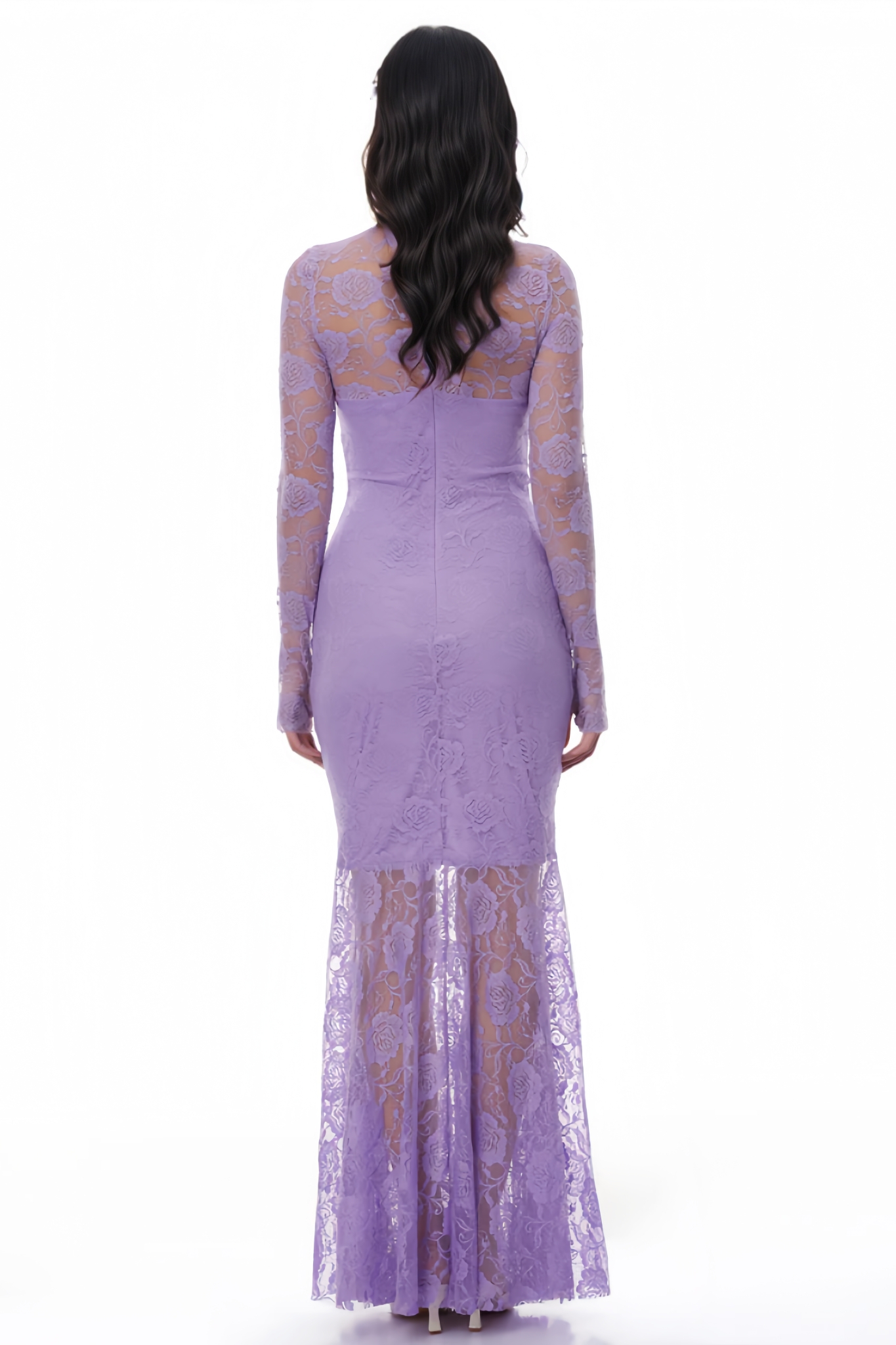Suriy Purple Floral Lace Ruched Maxi Dress