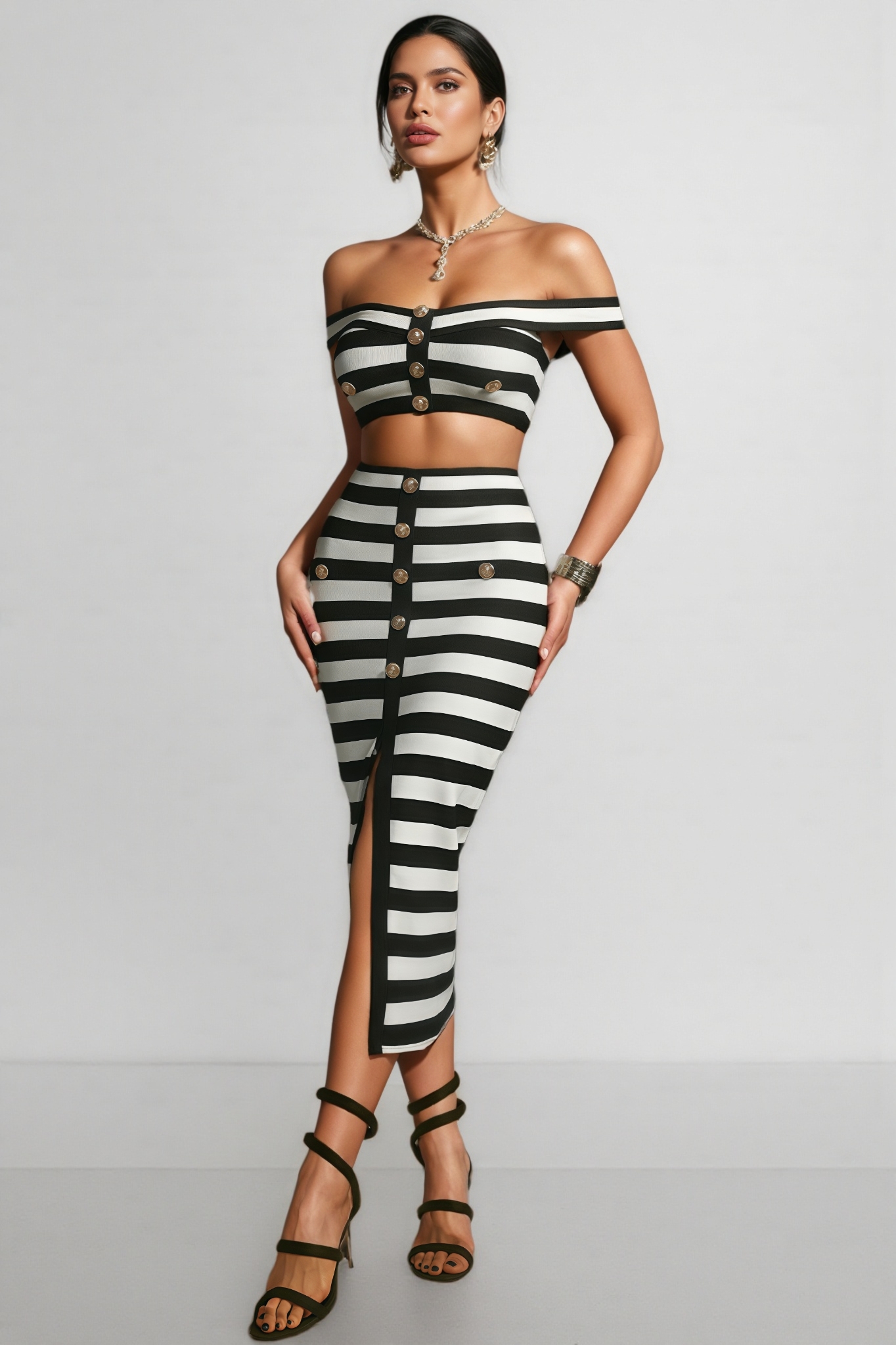 Dravlk Off Shoulder Bandage Midi Dress Set 