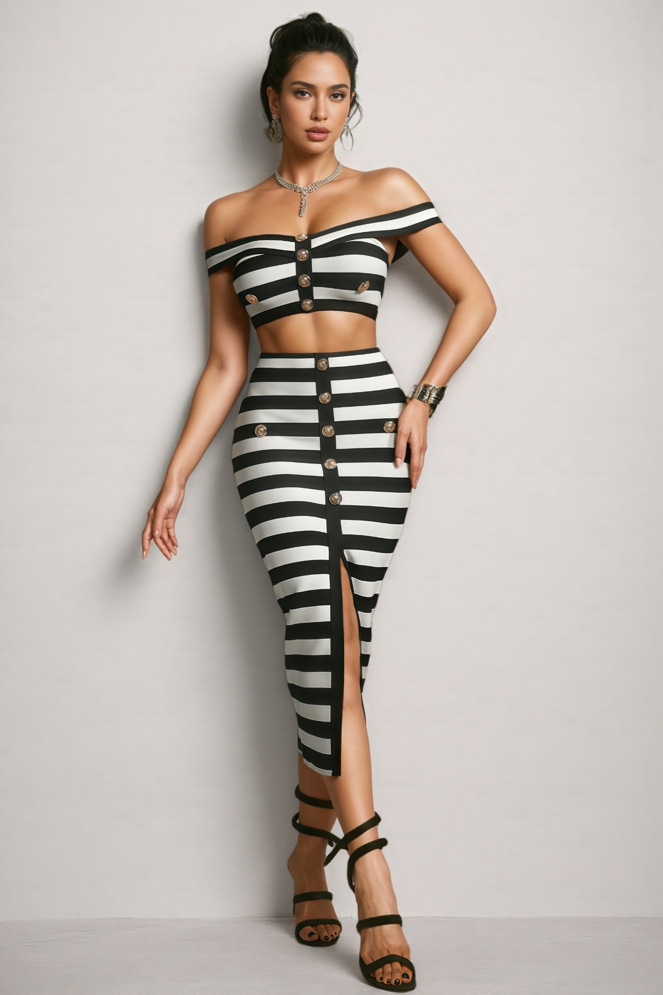 Dravlk Off Shoulder Bandage Midi Dress Set 