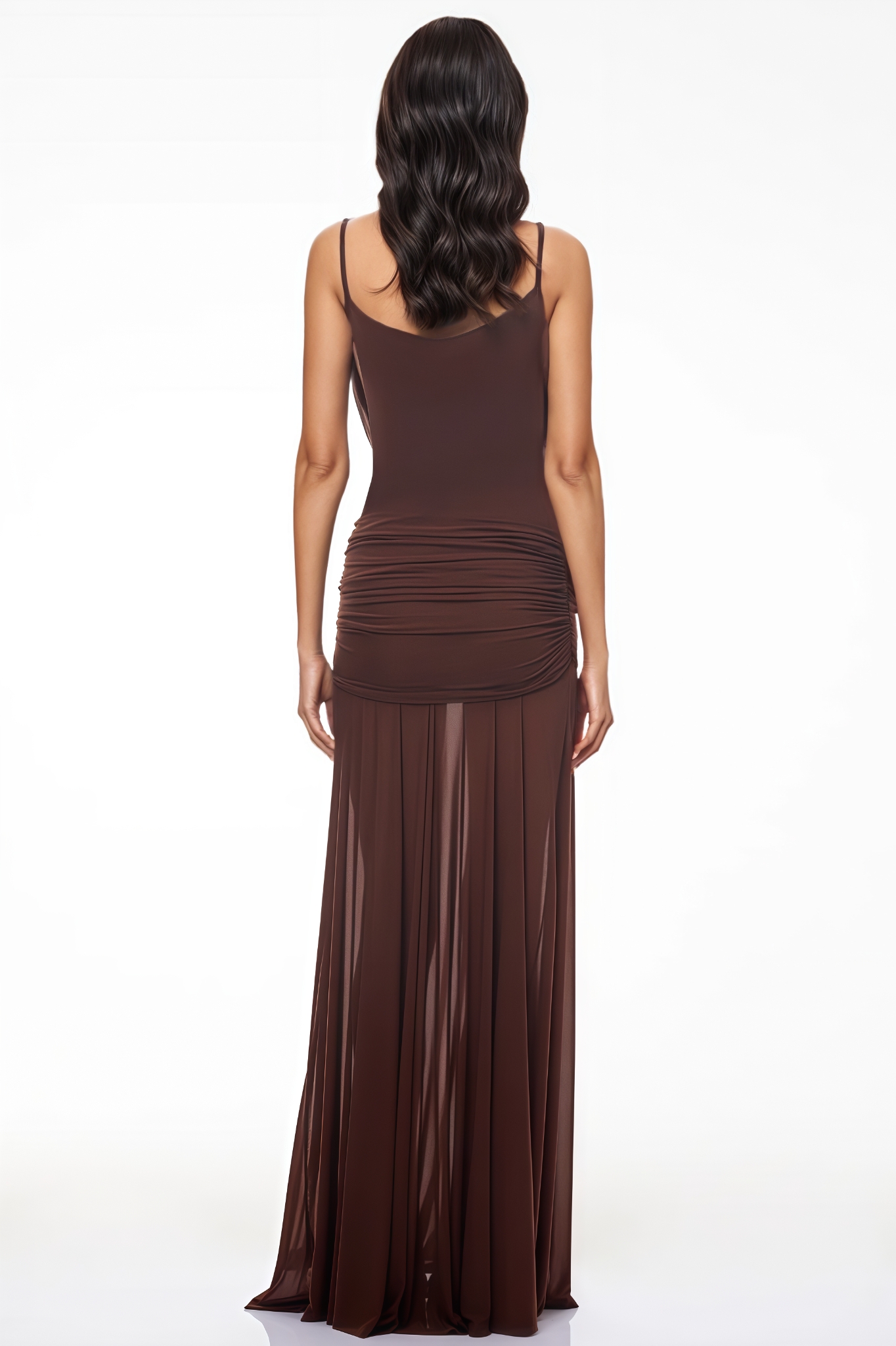 Froye Brown Sleeveless Ruched Maxi Dress