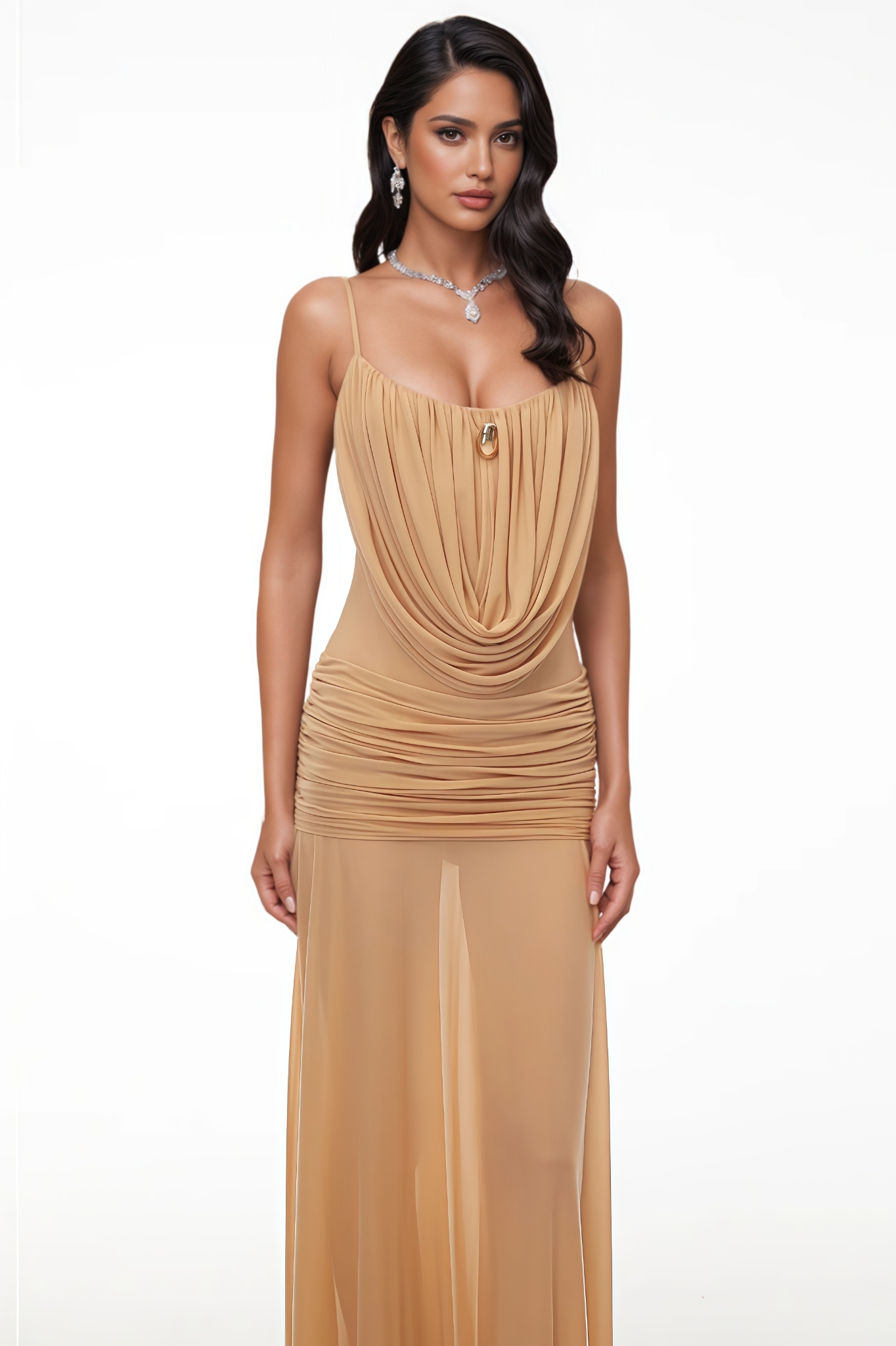Marnvit Sleeveless Ruched Maxi Dress