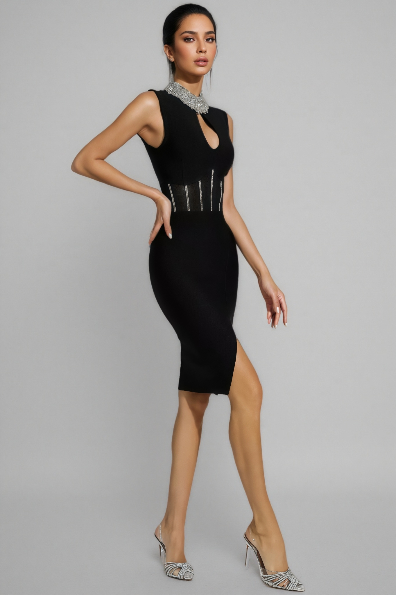 Uma Black Diamond Bandage Midi Dress