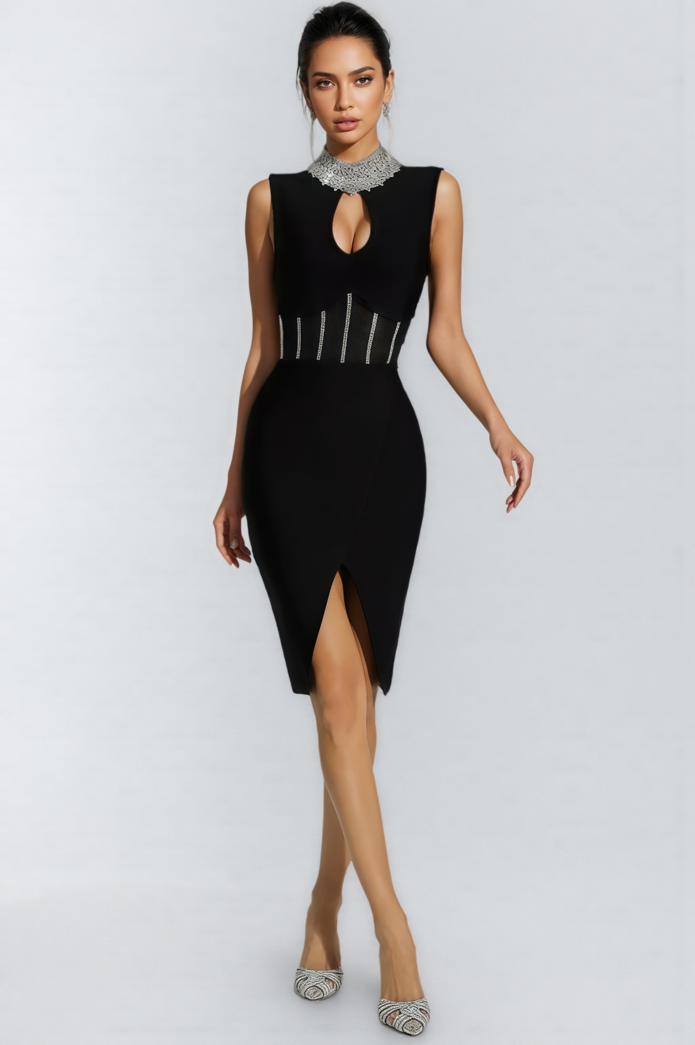 Uma Black Diamond Bandage Midi Dress