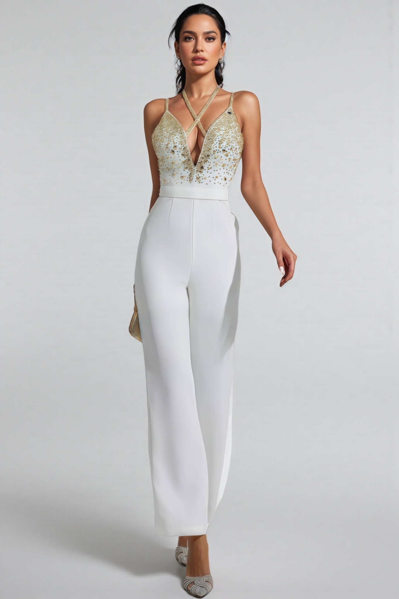 Jorda Beaded Sequin Halter Jumpsuit