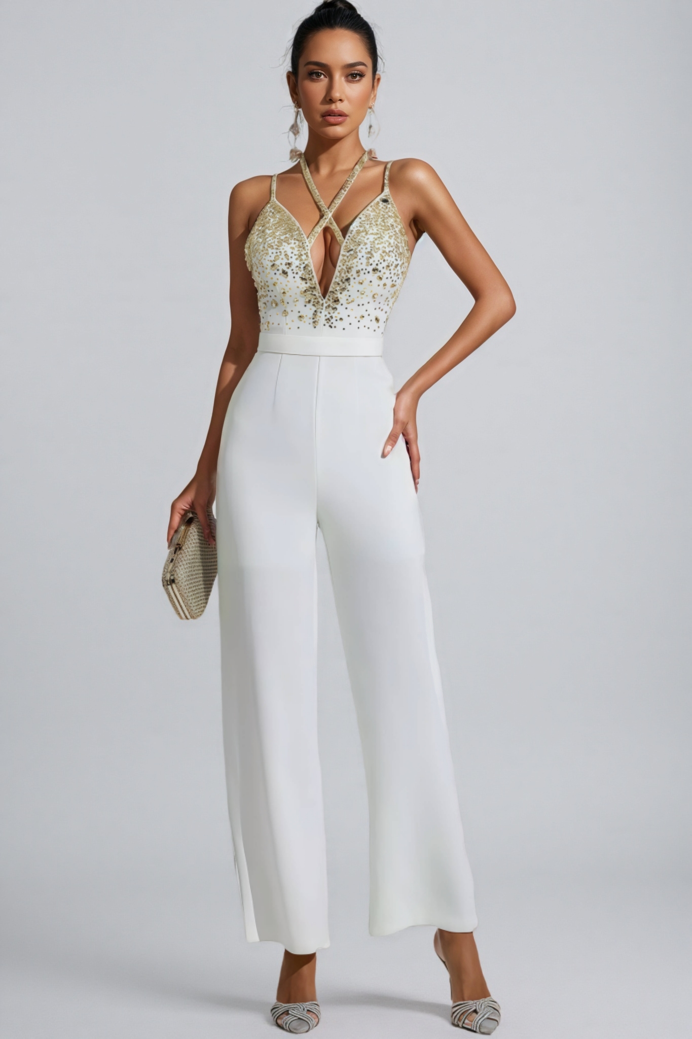 Jorda Beaded Sequin Halter Jumpsuit