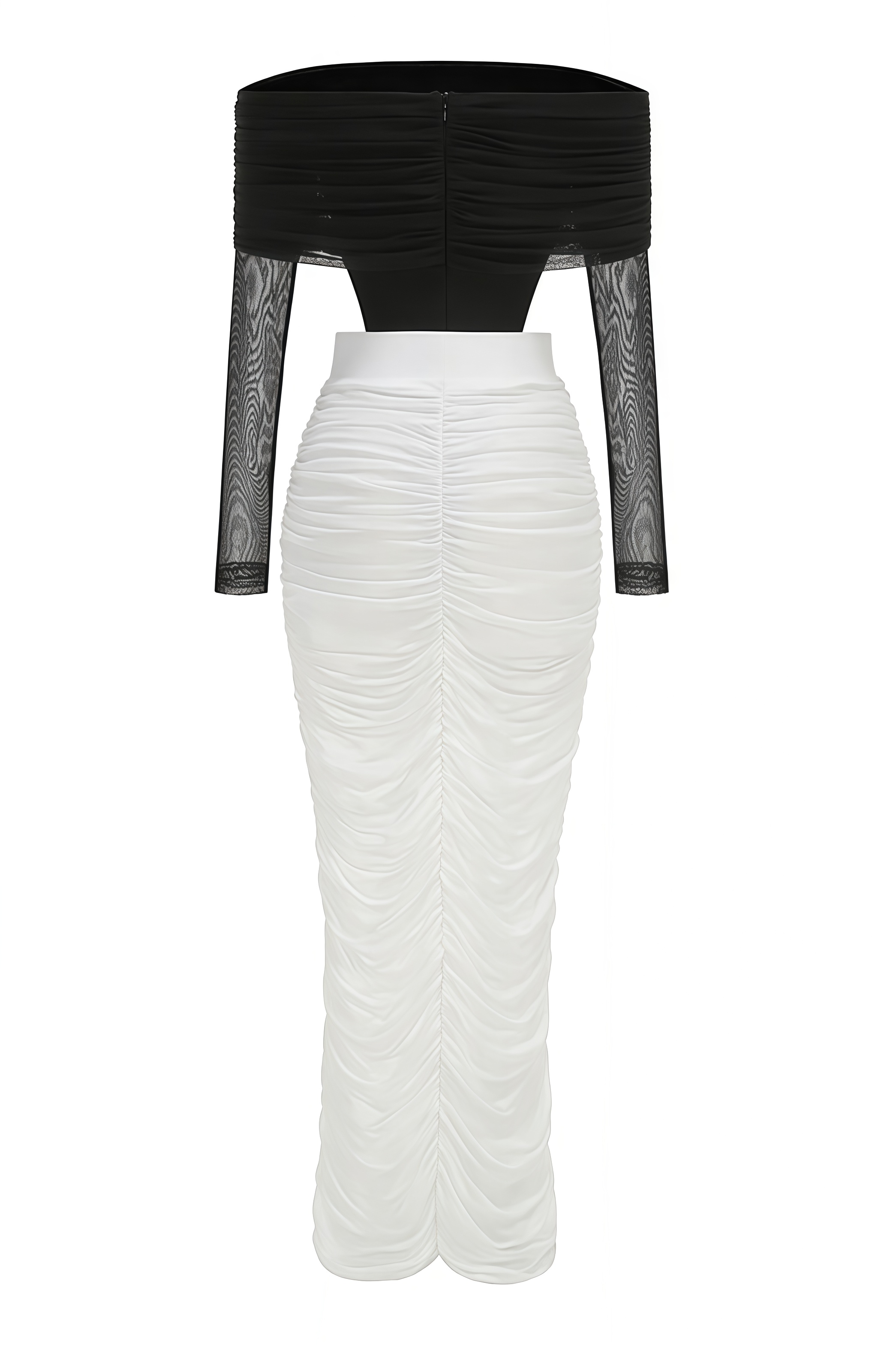 Daily Mesh Sleeve Ruched Maxi Dress Set