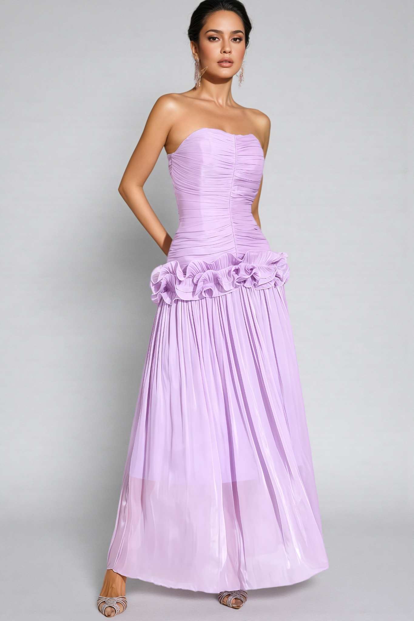 Noemie Purple Off Shoulder Ruffled Maxi Dress