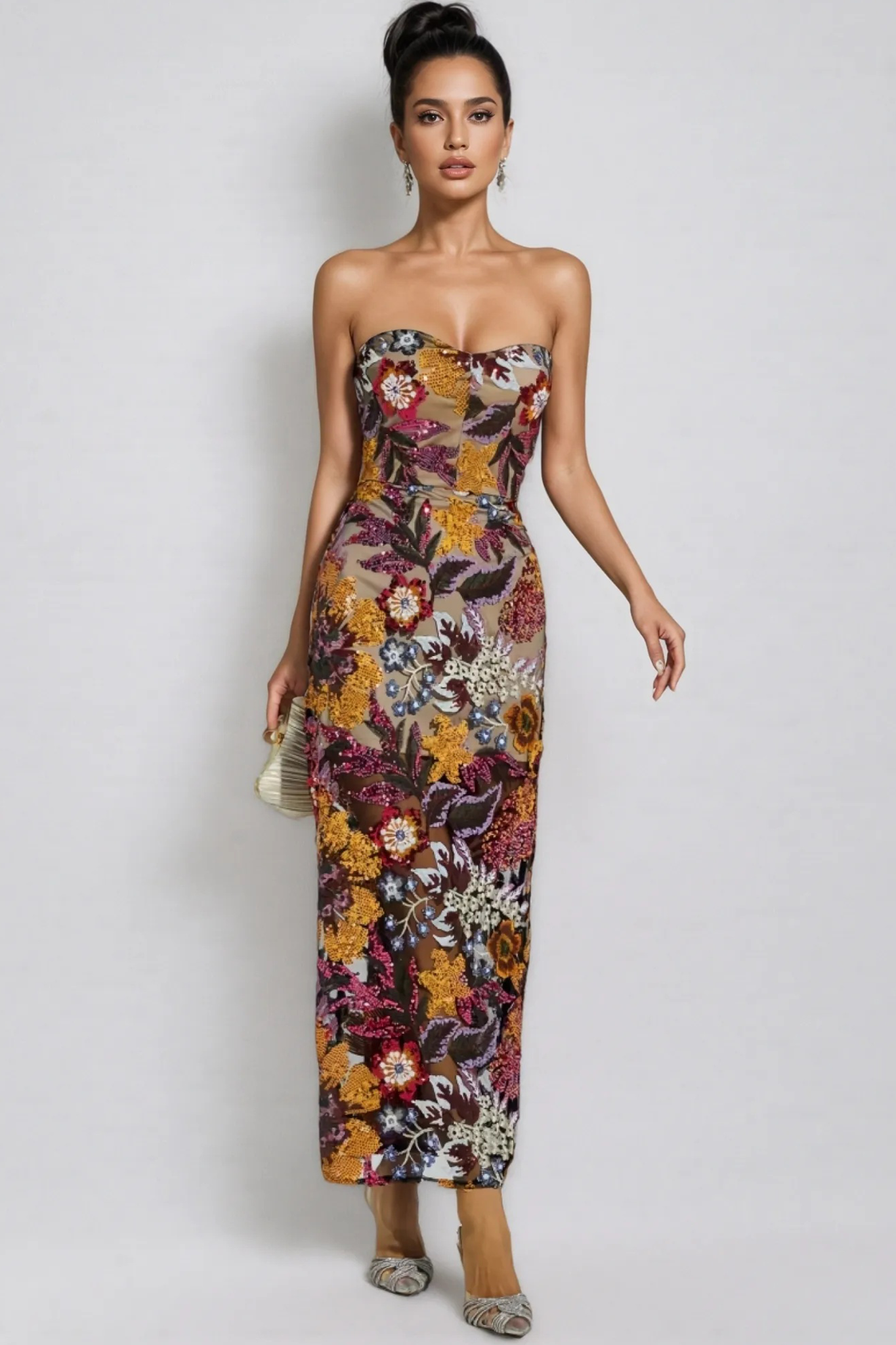 Milia Sequin Floral Maxi Dress-Red