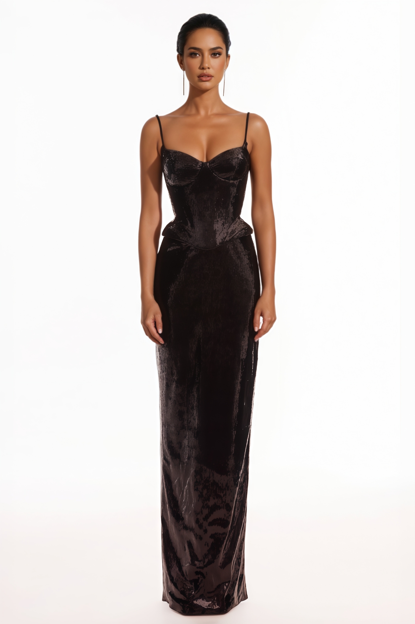 Audent Black Spaghetti Straps Sequined Maxi Dress Set