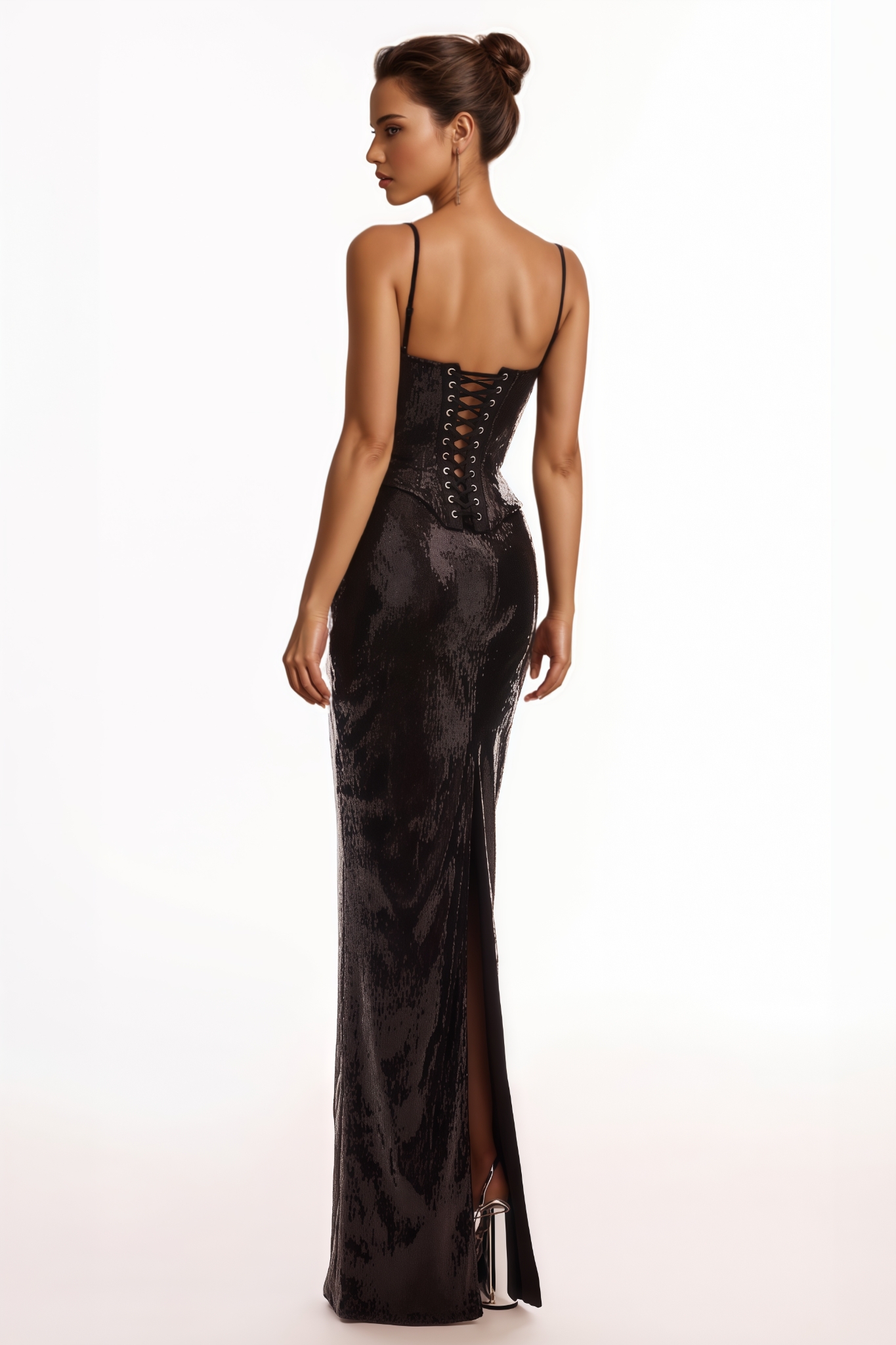 Audent Black Spaghetti Straps Sequined Maxi Dress Set