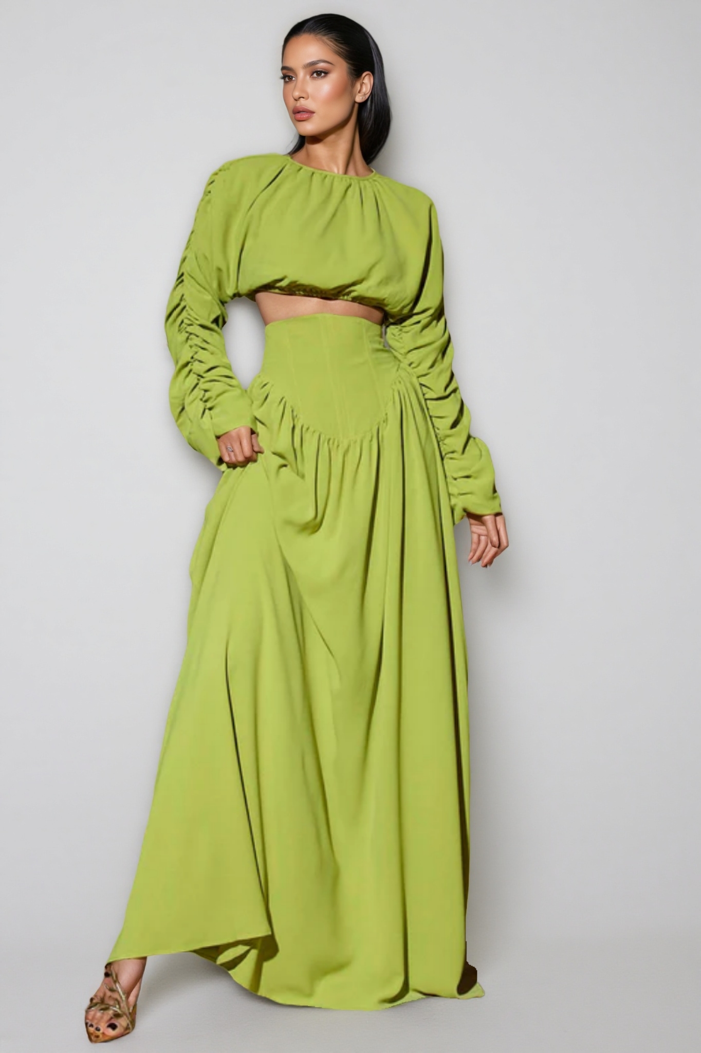 Berenice Lace-Up Pleated Maxi Dress Two-Piece Set