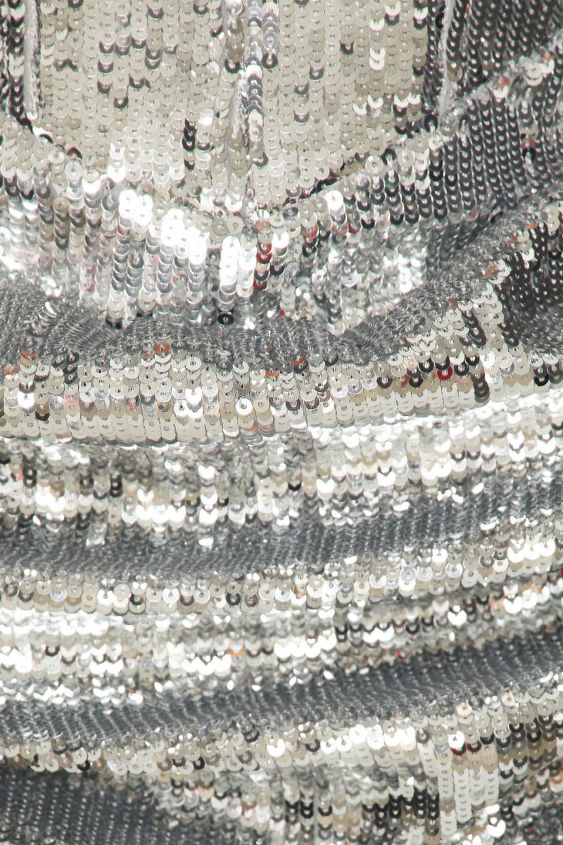 Kaida Silver Off Shoulder Sequin Mini Dress