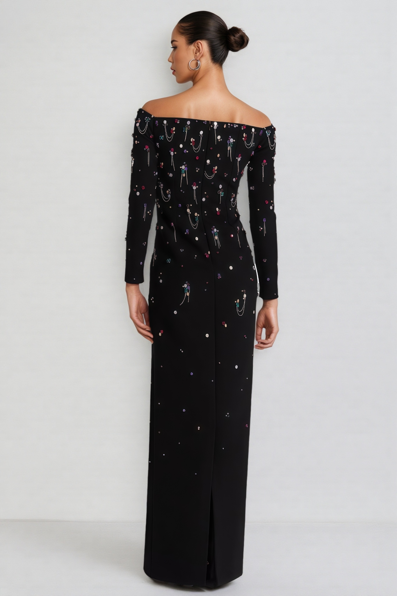 Opala Black Beaded Rhinestone Maxi Dress