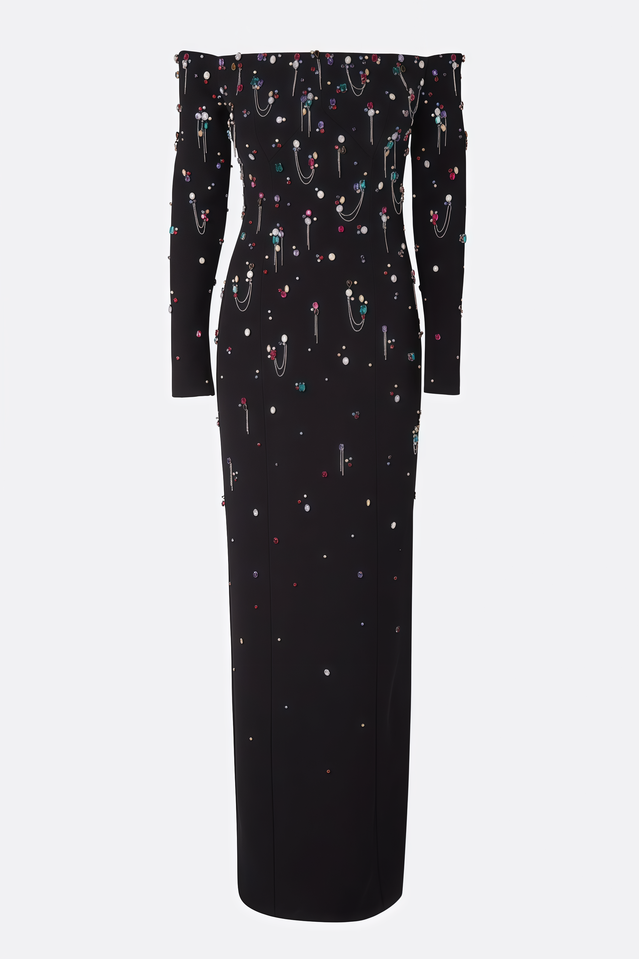Opala Black Beaded Rhinestone Maxi Dress