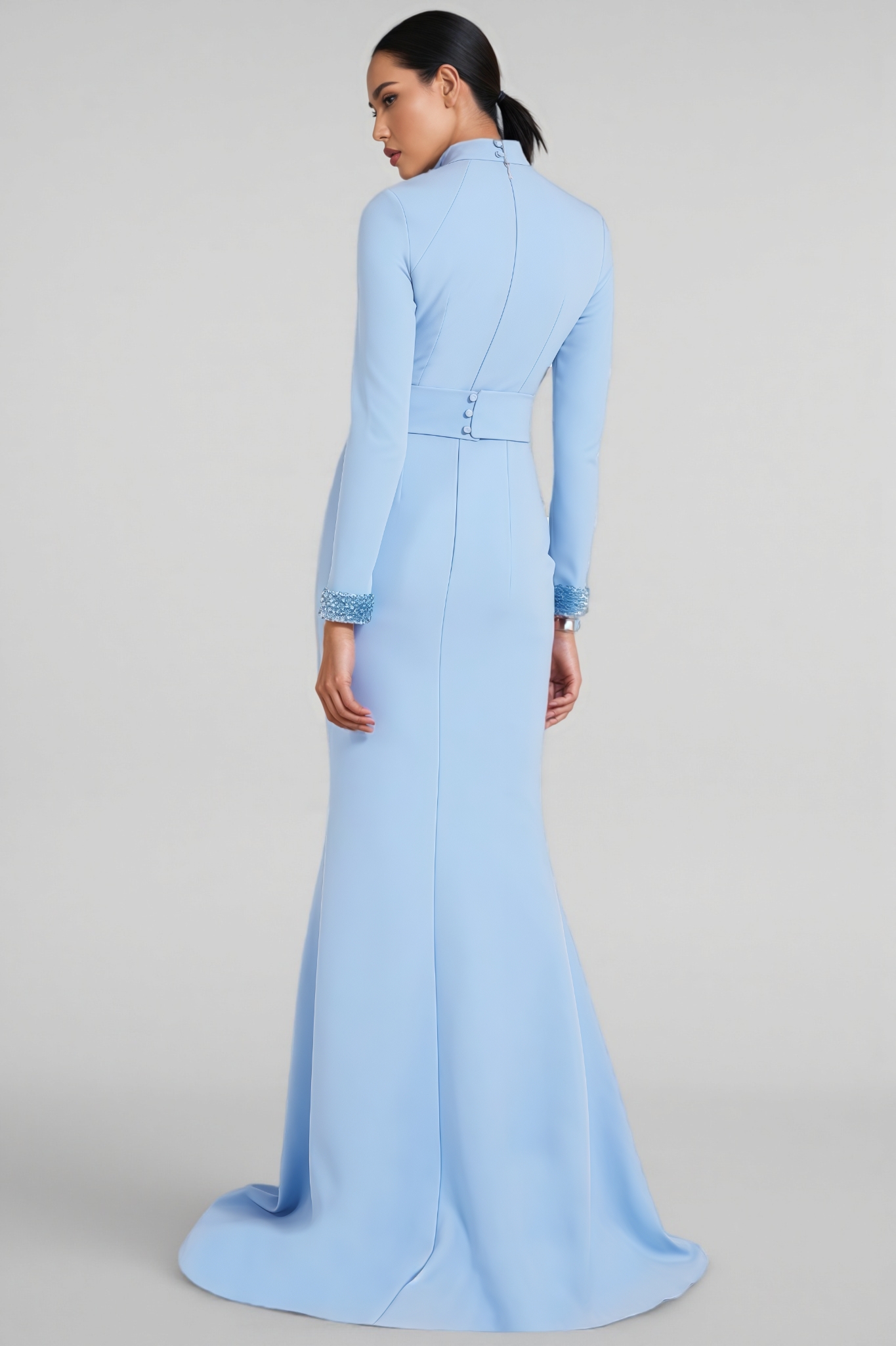 Banador Blue Beaded Sequined Cutout Maxi Dress