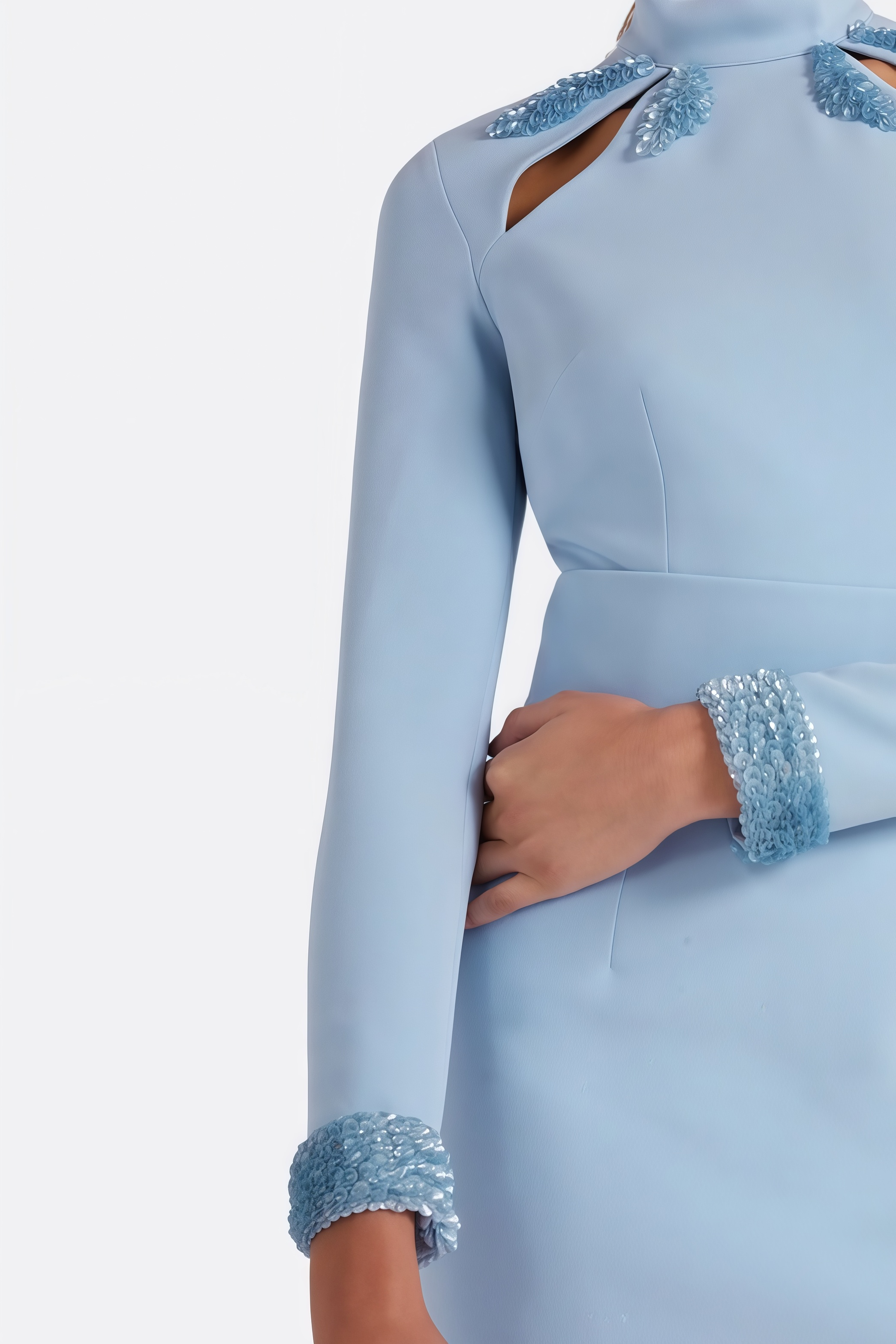 Banador Blue Beaded Sequined Cutout Maxi Dress