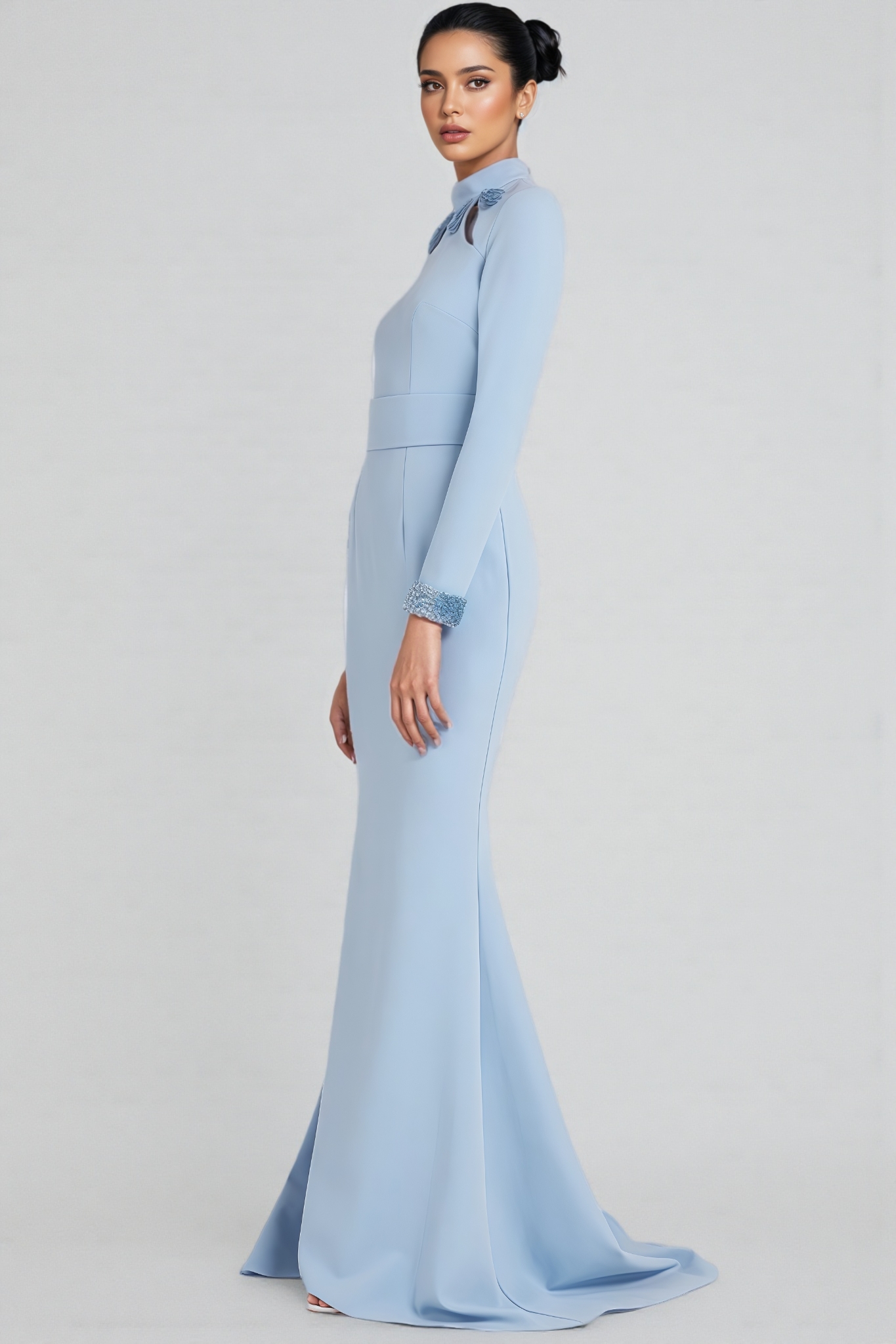 Banador Blue Beaded Sequined Cutout Maxi Dress