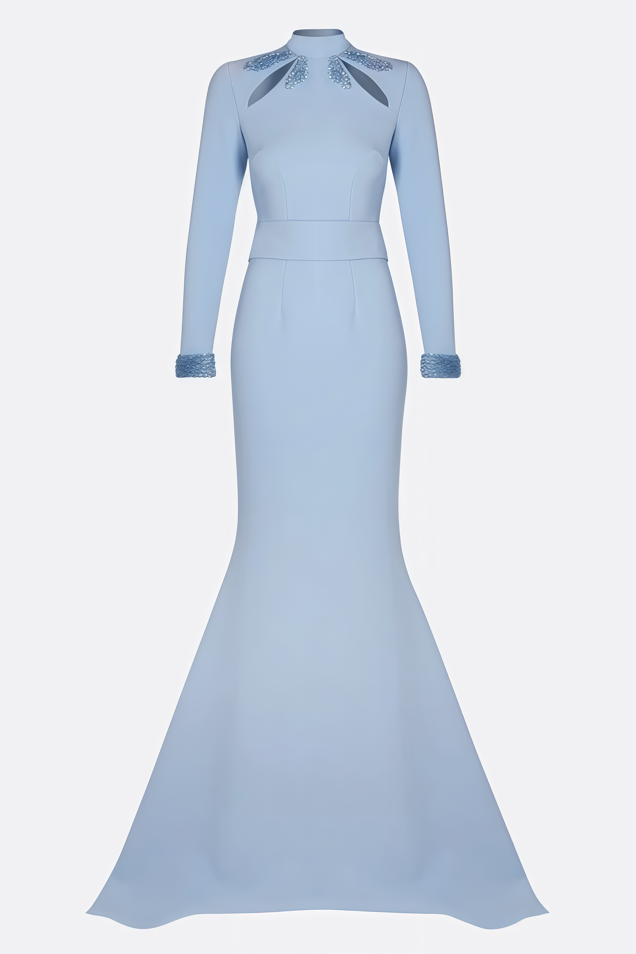 Banador Blue Beaded Sequined Cutout Maxi Dress