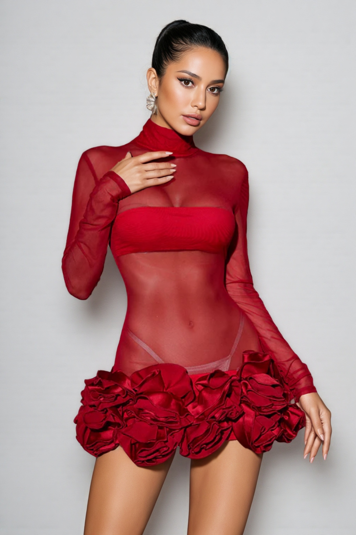 Percival Long Sleeve Flower Mesh Mini Dress