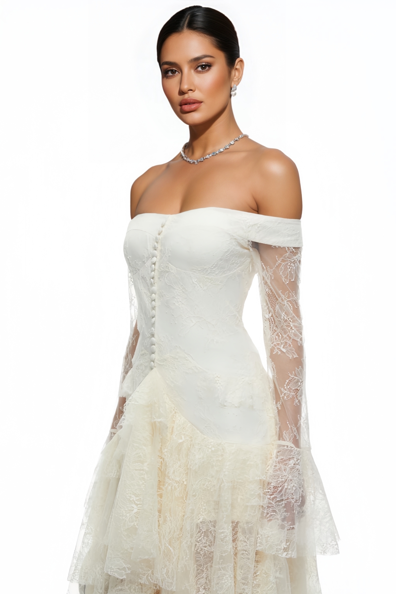 Riolet Off The Shoulder Ruffle Lace Maxi Dress