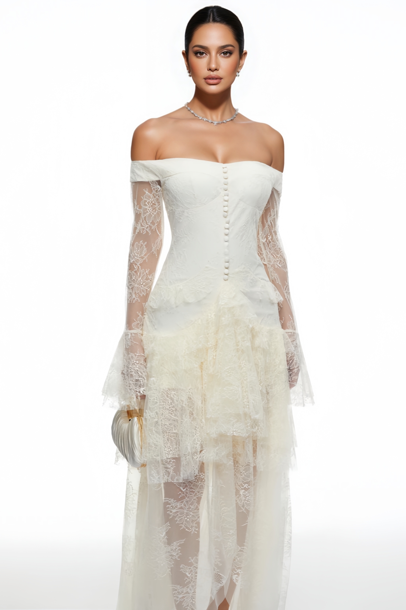 Riolet Off The Shoulder Ruffle Lace Maxi Dress