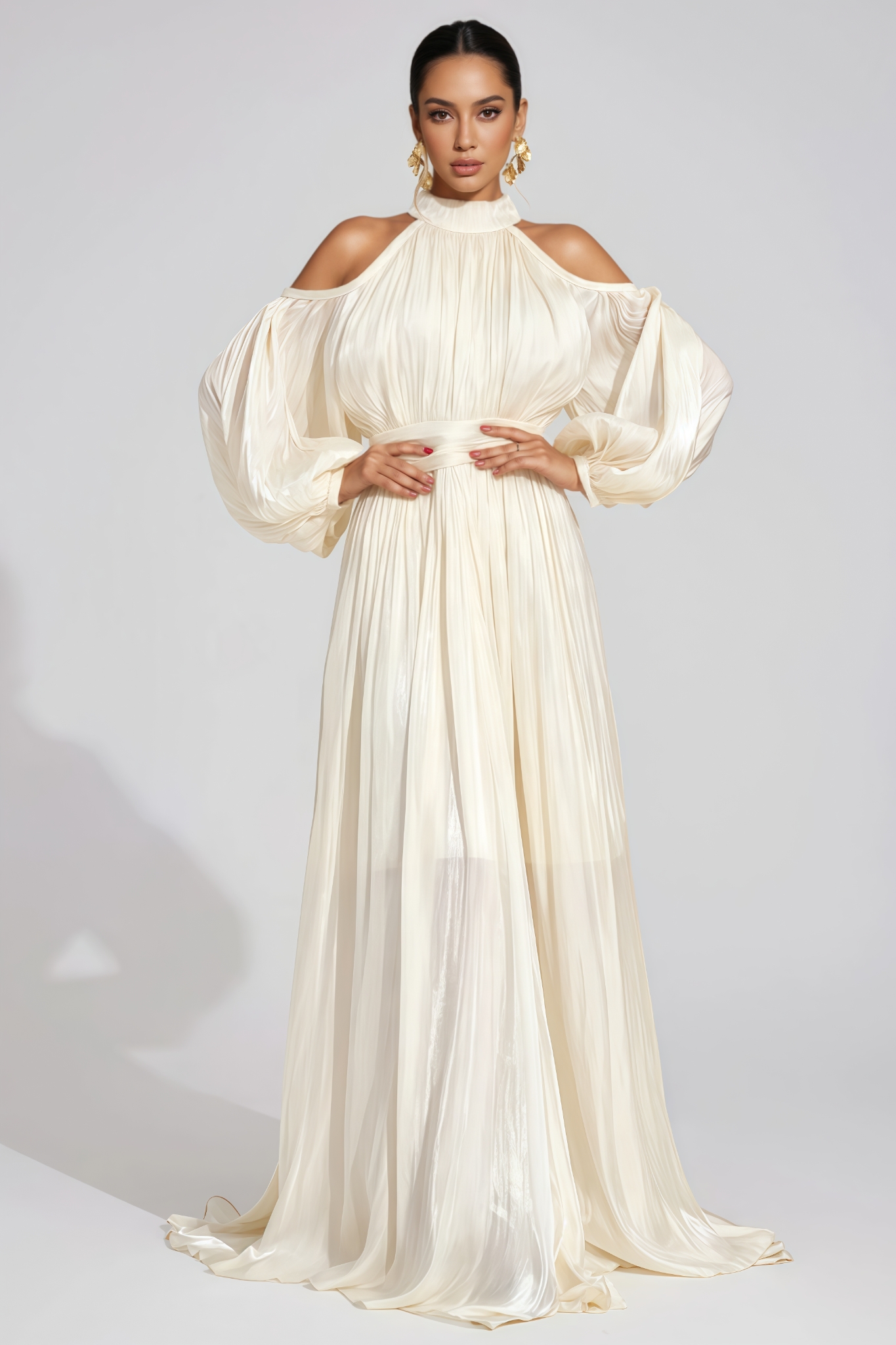 Jaycre Beige Halter Maxi Dress