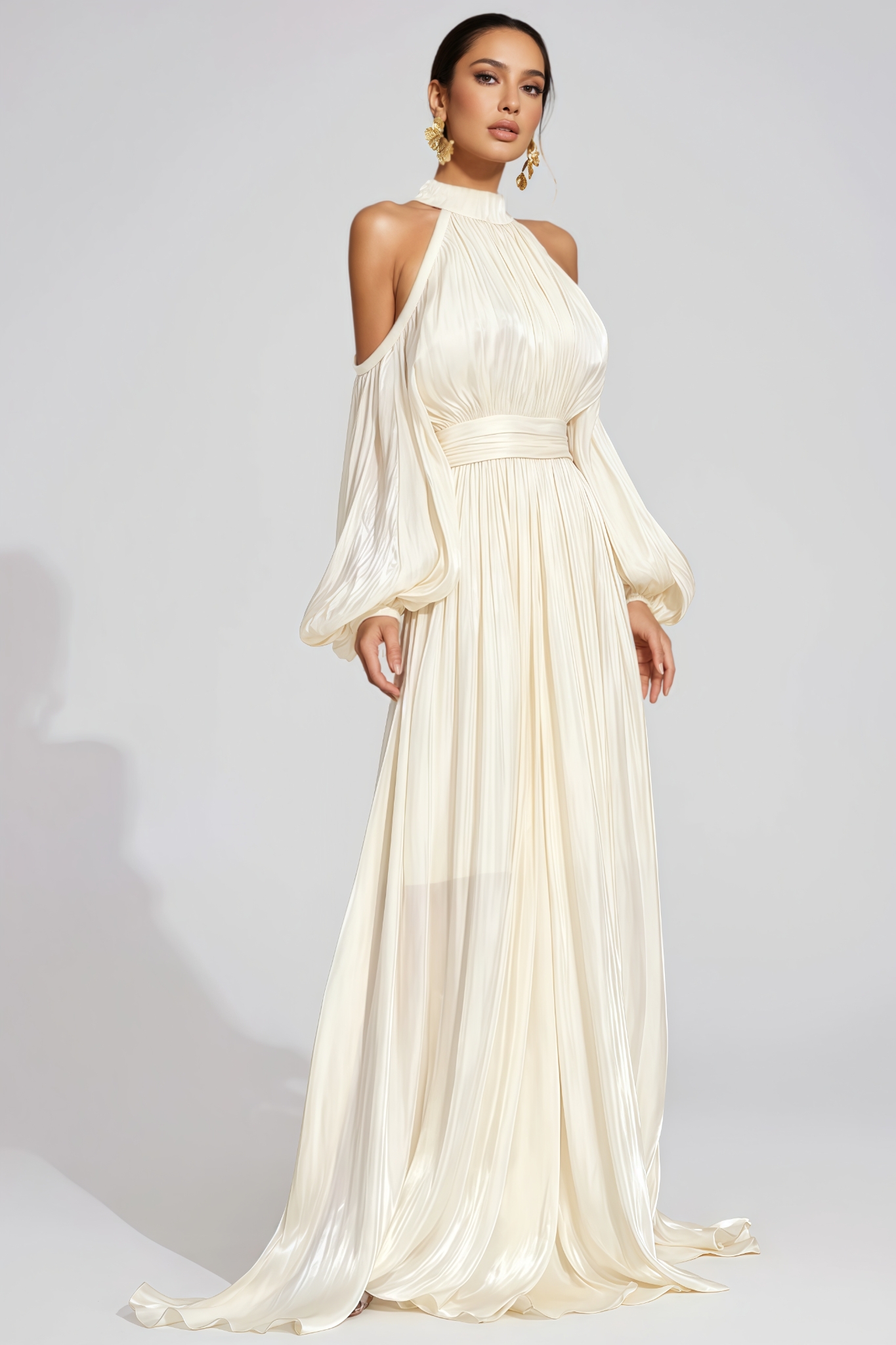 Jaycre Beige Halter Maxi Dress