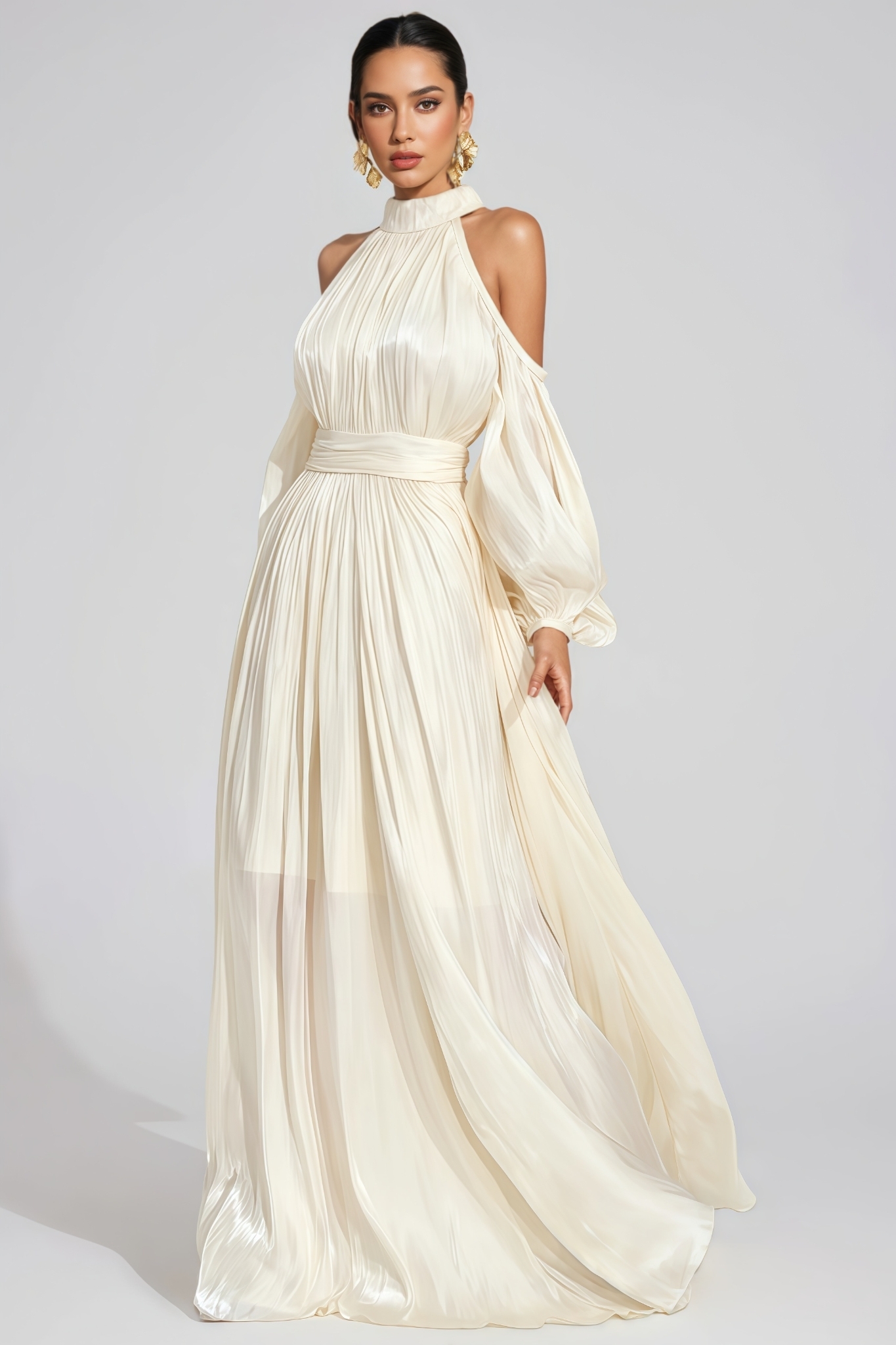 Jaycre Beige Halter Maxi Dress