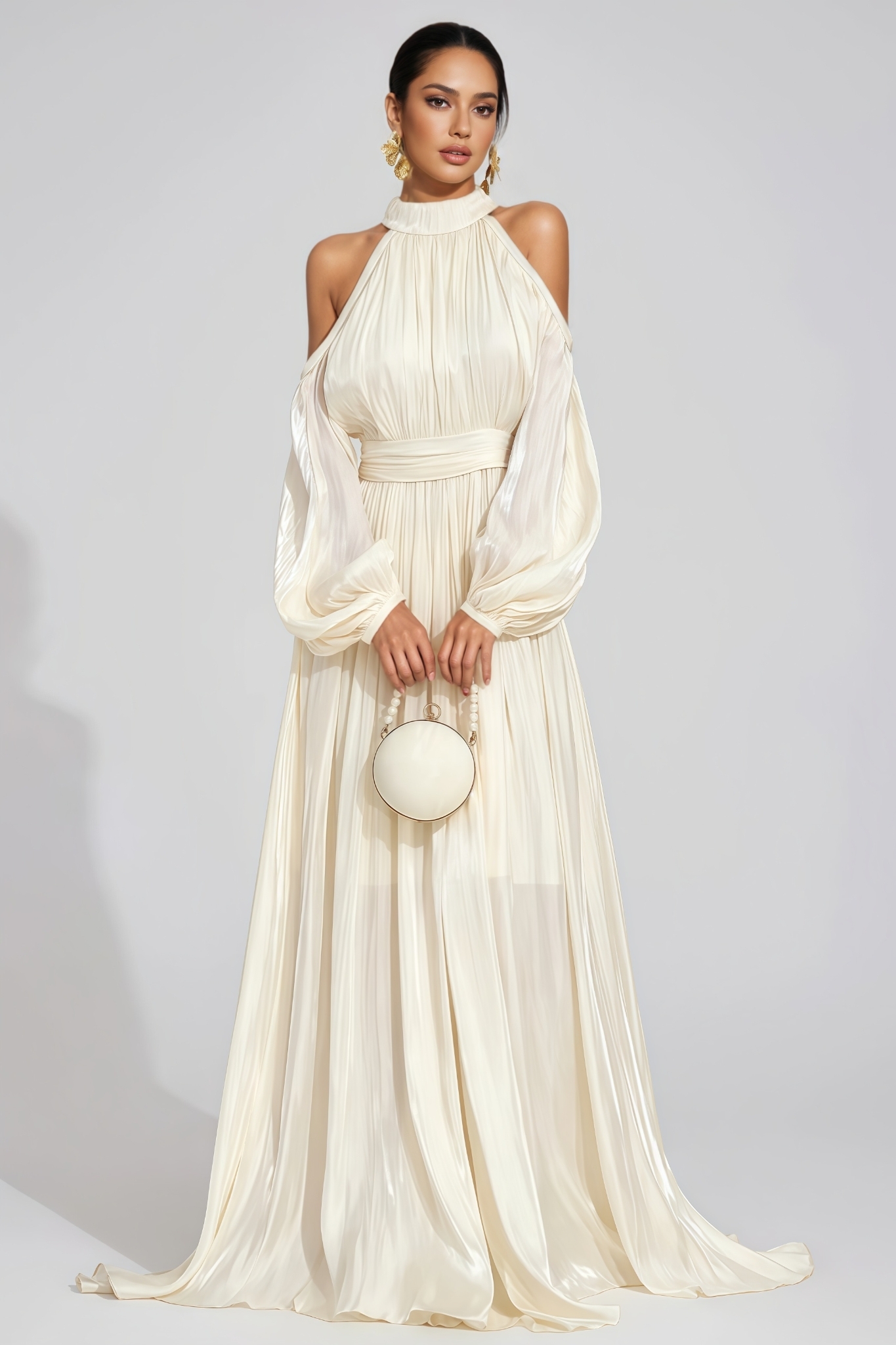Jaycre Beige Halter Maxi Dress