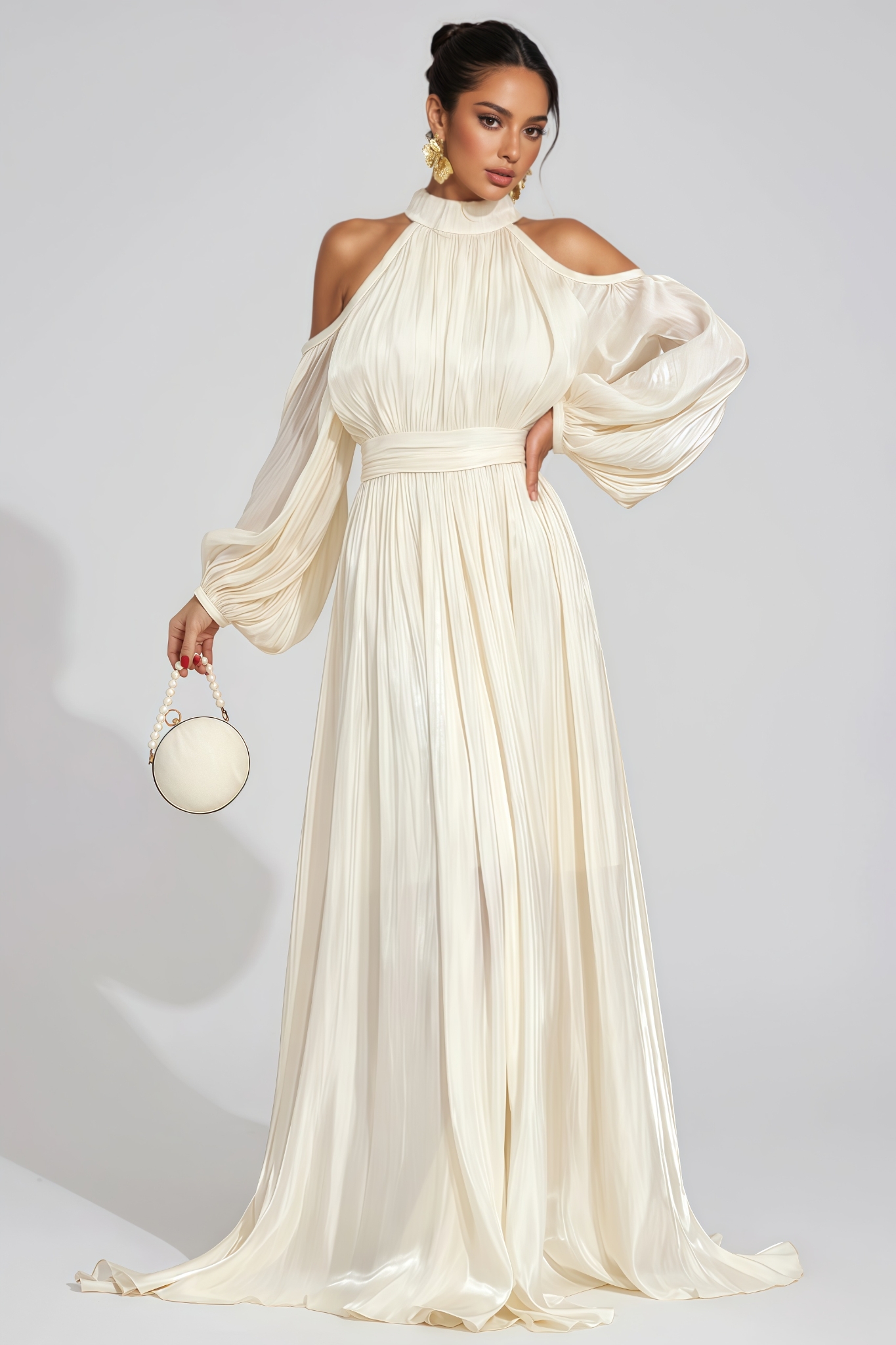 Jaycre Beige Halter Maxi Dress