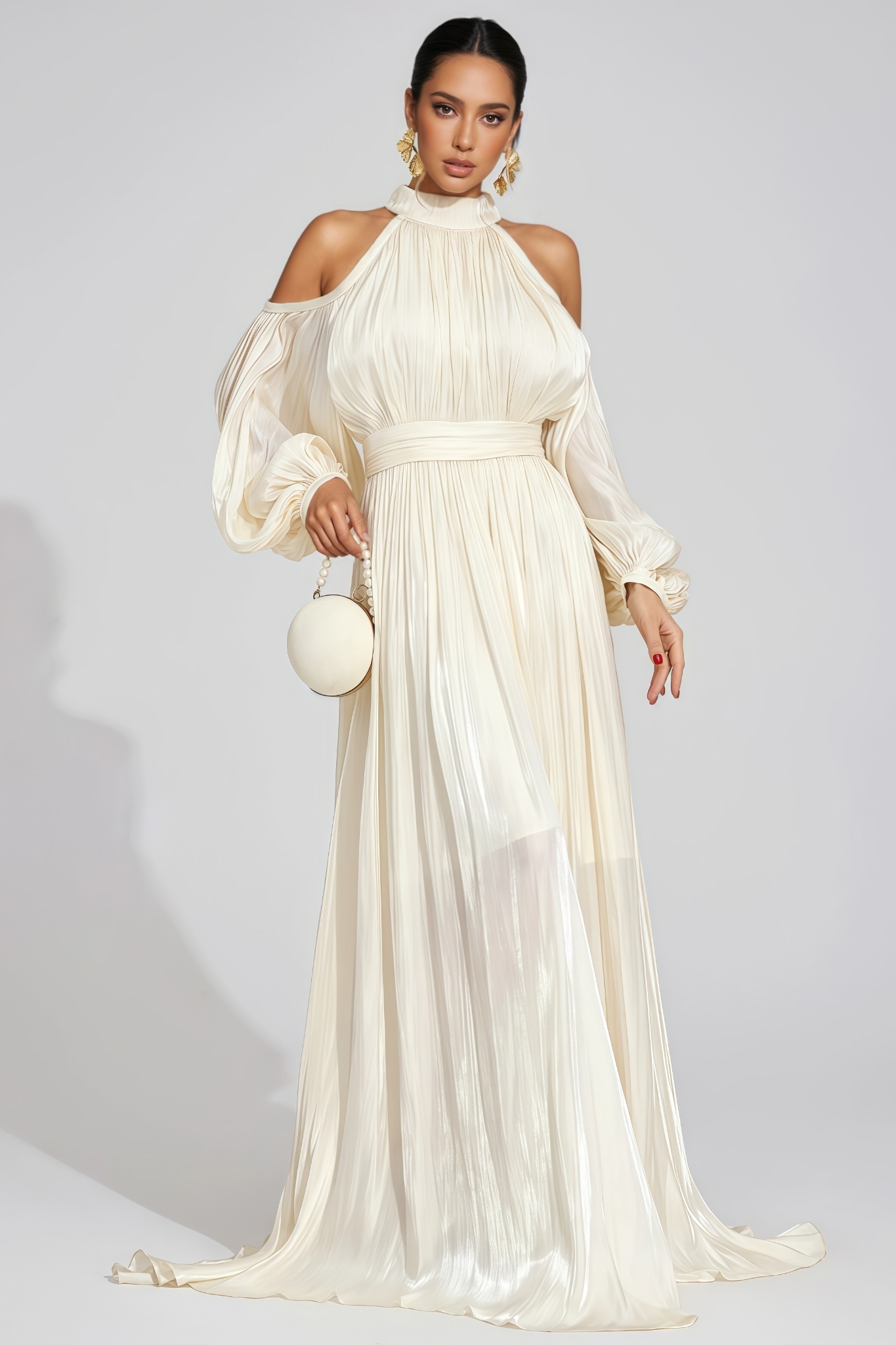 Jaycre Beige Halter Maxi Dress