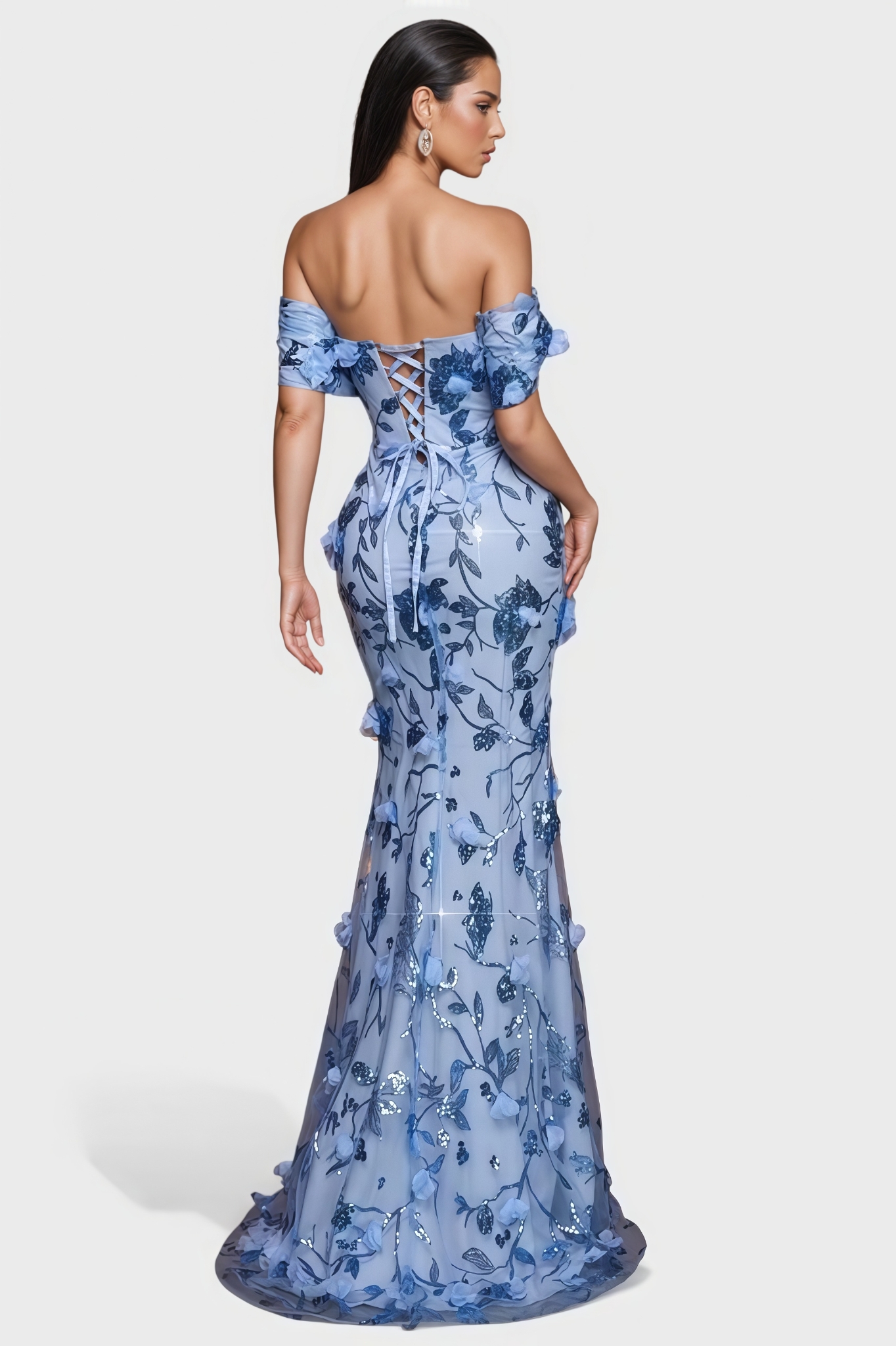 Pheont Blue Sequin Mesh Maxi Dress