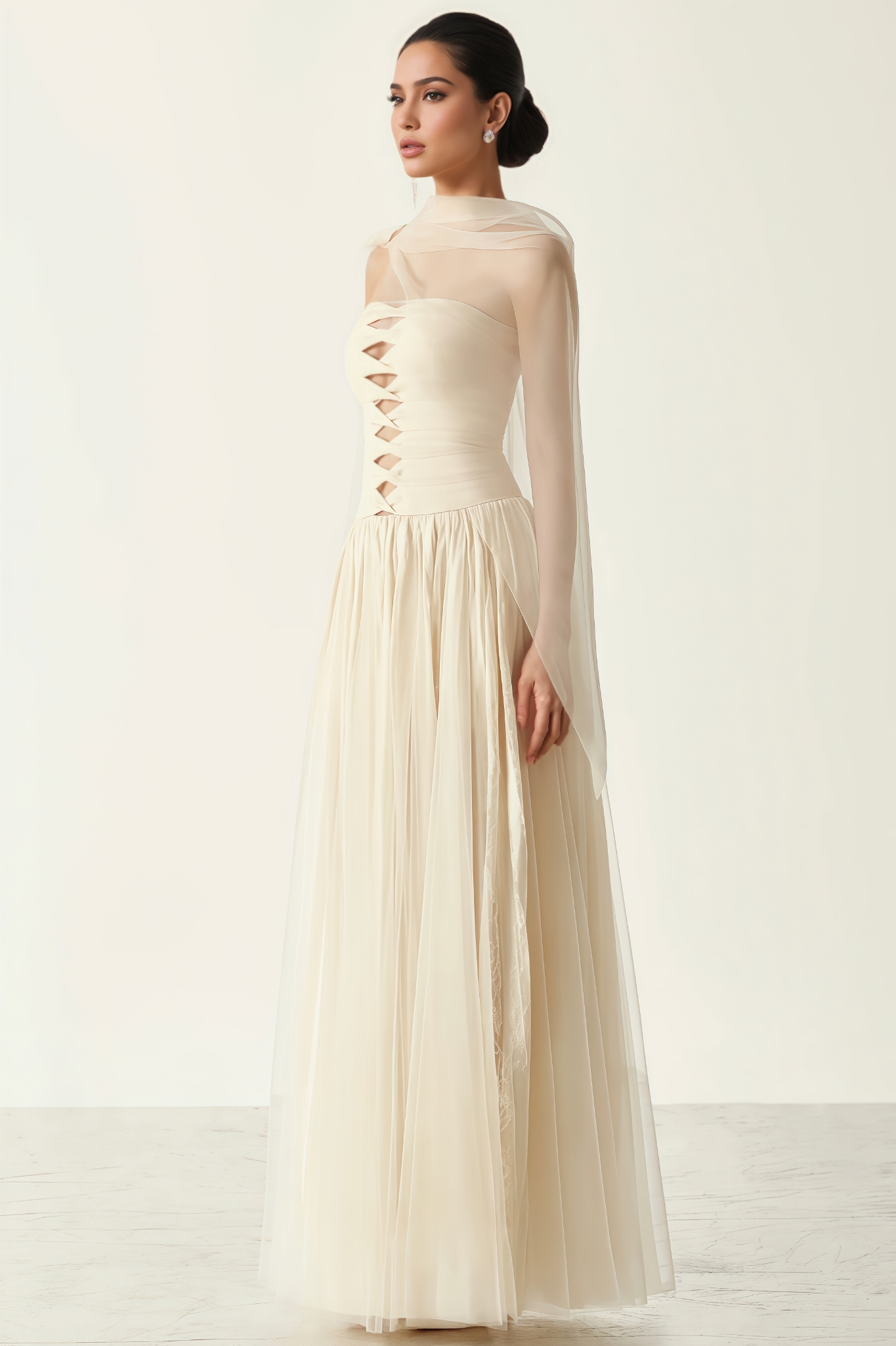 Cospre Strapless Cut Out Mesh Maxi Dress