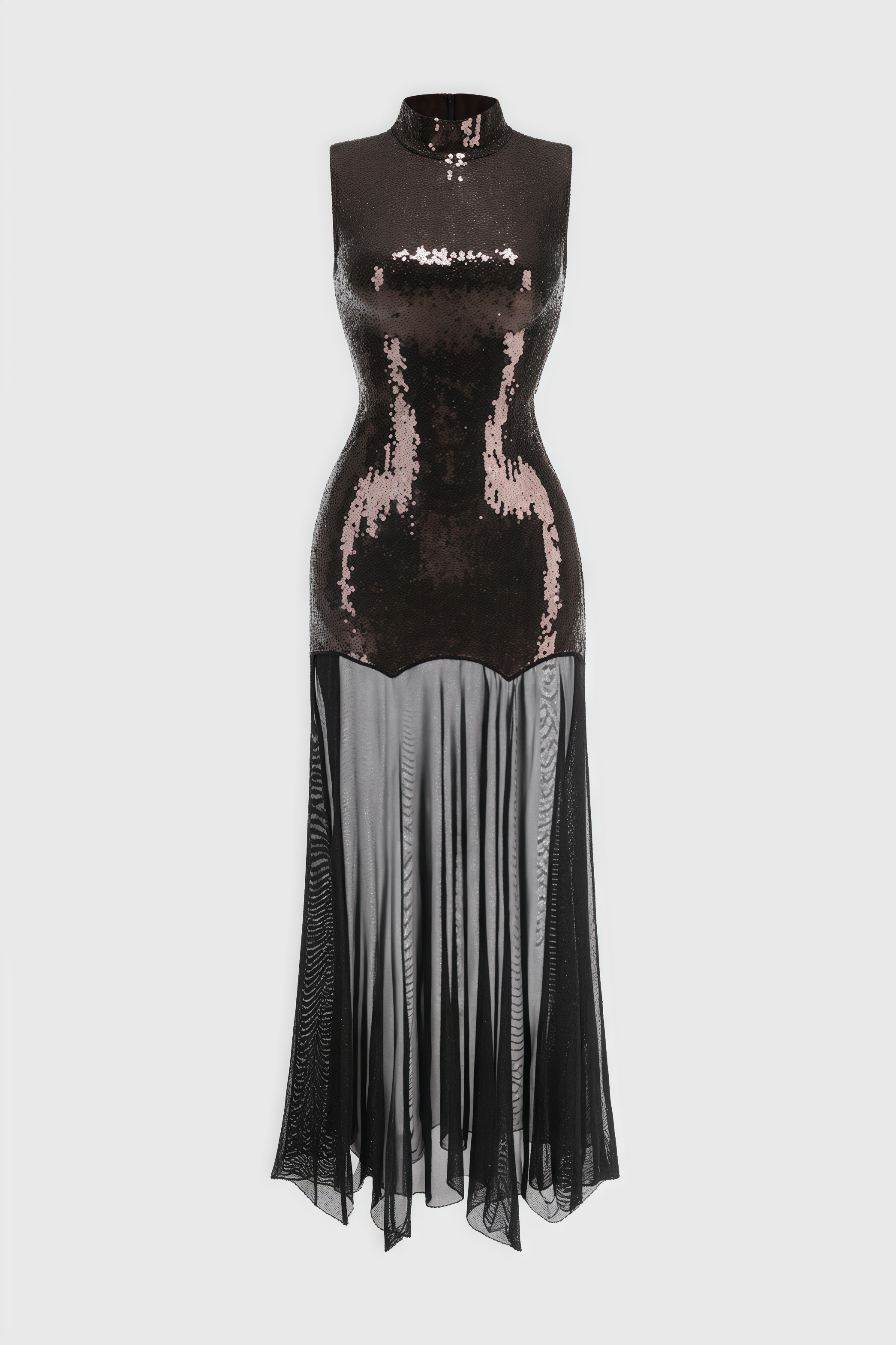 Mayads High Neck Sequin Mesh Maxi Dress