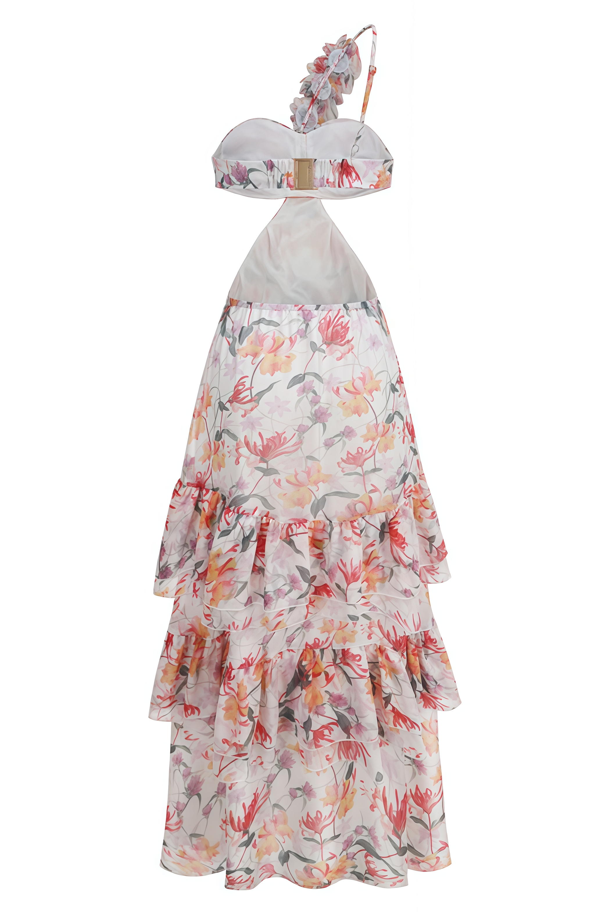 Alrvint One Shoulder Floral Ruffle Maxi Dress